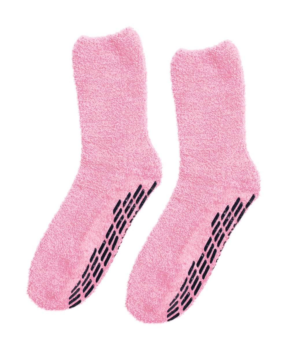 Silverts Men’s and Women’s Diabetic Gripper Non Skid Hospital Slipper Socks for Seniors - Adaptive Clothing Gift for Elderly - Soft Warm Fuzzy Grip Slip Resistant - Baby Pink, XL