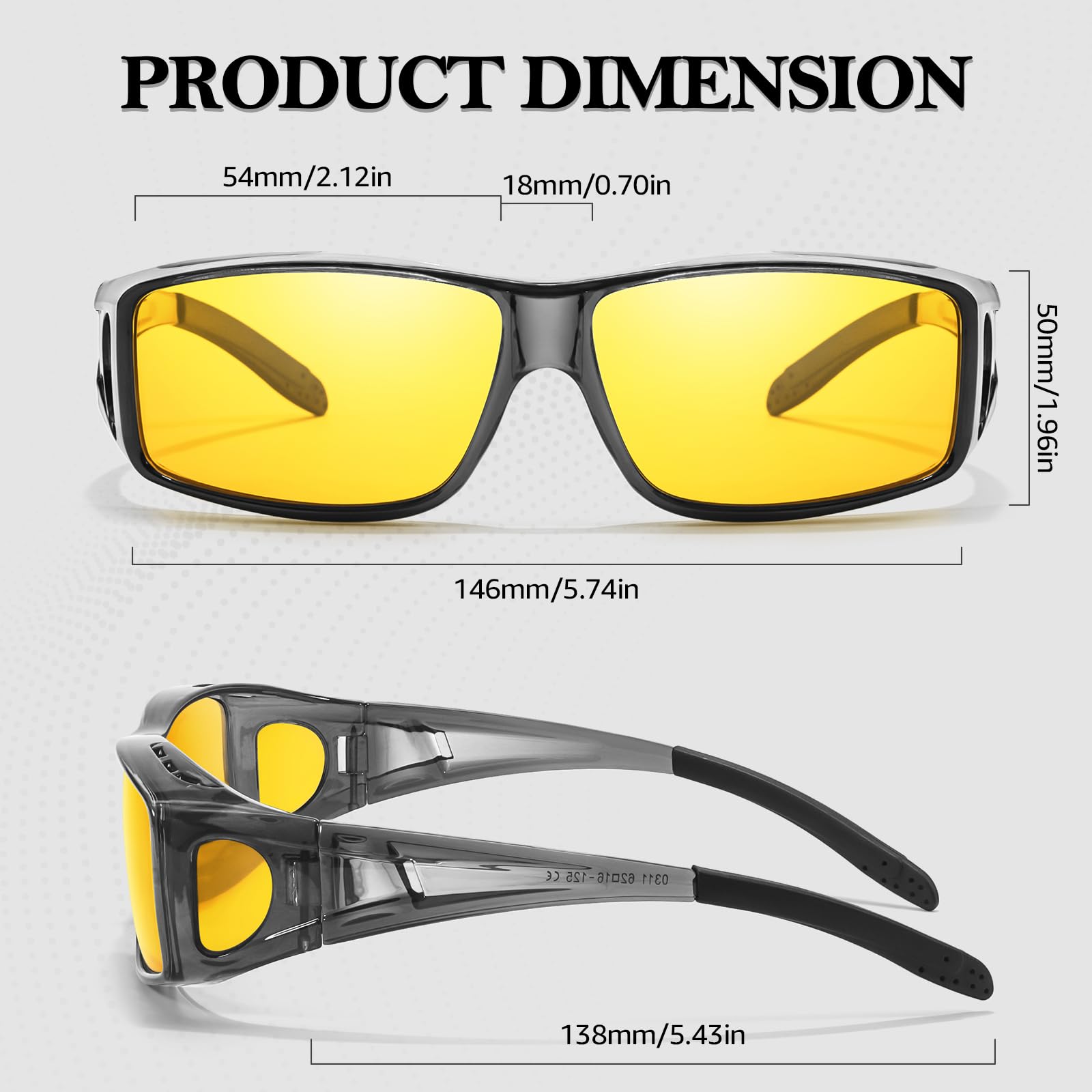 TJUTR Night Vision Driving Glasses Fit Over Glasses for Men Women, Polarized Anti Glare Night Time Yellow Lens