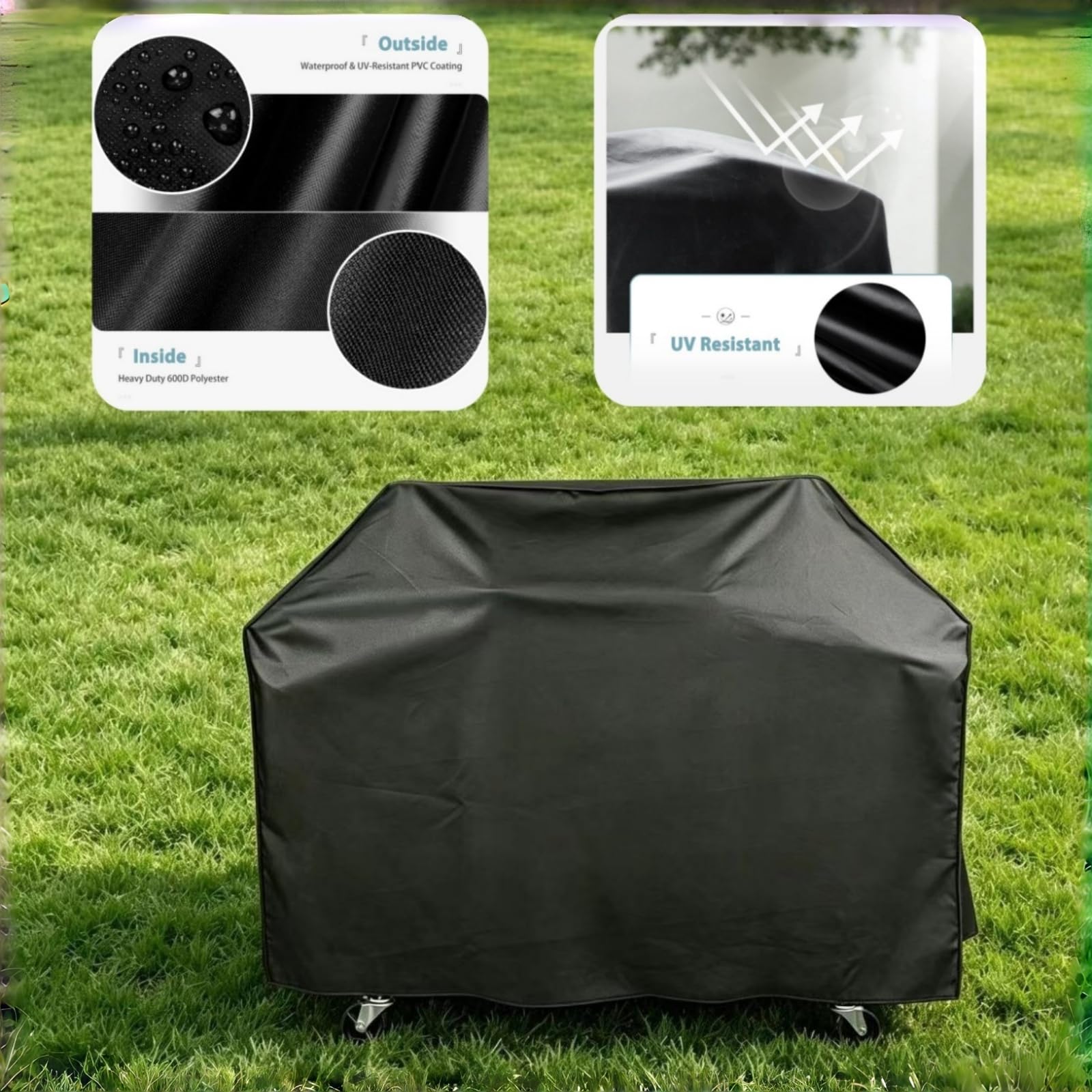 64-Inch Grill Cover, 600D Heavy Duty Waterproof OxfordPolyester Outdoor BBQ Cover fit for Royal Gourmet CR6412,Water Resistant&Weather Protection