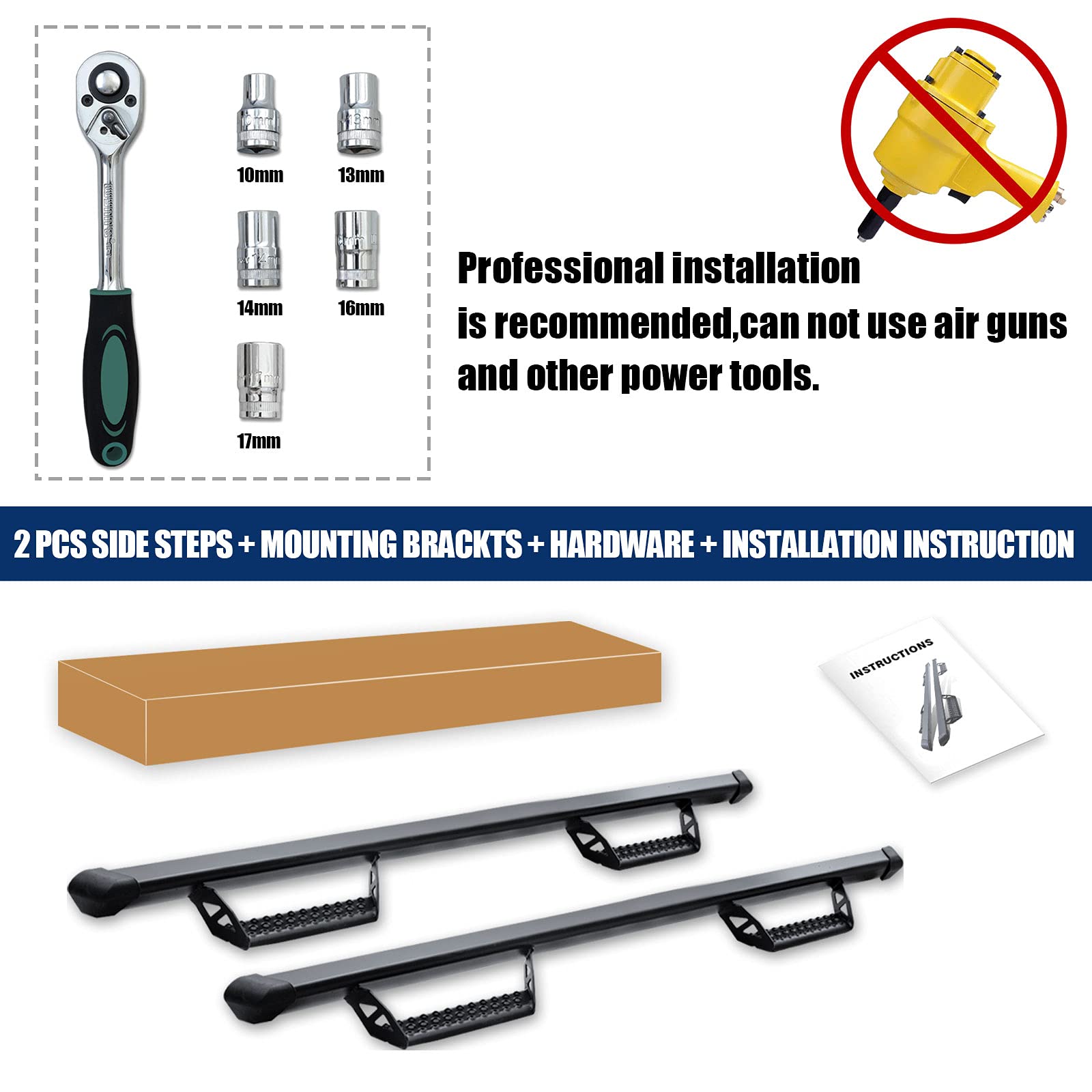 OTHOWE Side Steps Compatible with 2010-2024 Toyota 4runner (Without Side Skirts)(exclude 10-13 Sr5 & 10-24 Limited & 20-22 Nightshade Edition & 22-24 TRD Sport Models) 3" Black Running Boards 2pcs