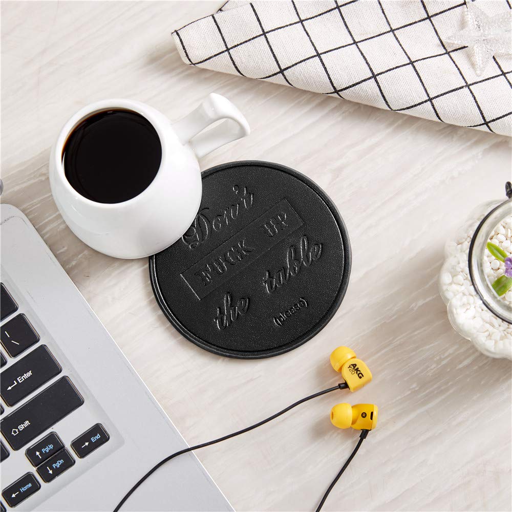 Coasters for Drinks, Thipoten Leather Coasters with Holder, Protect Furniture from Damage(6PCS, Black)