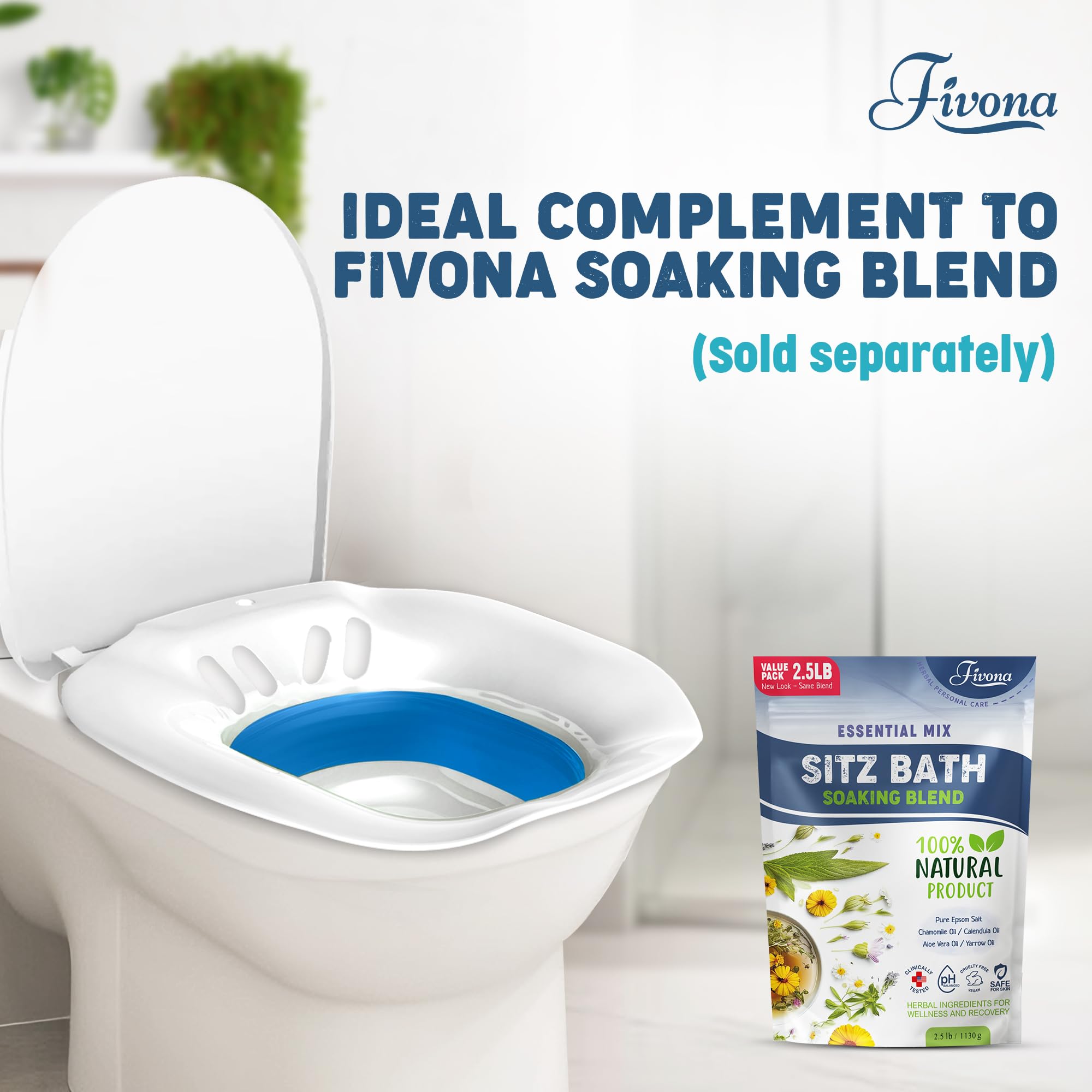 Fivona Sitz Bath for Toilet Seat Postpartum and Hemorrhoids Care - Yoni Steam Seat - Foldable Basin for Epsom Salt Soak - Portable Bidet BPA Free Temperature Resistant - Universal Fit