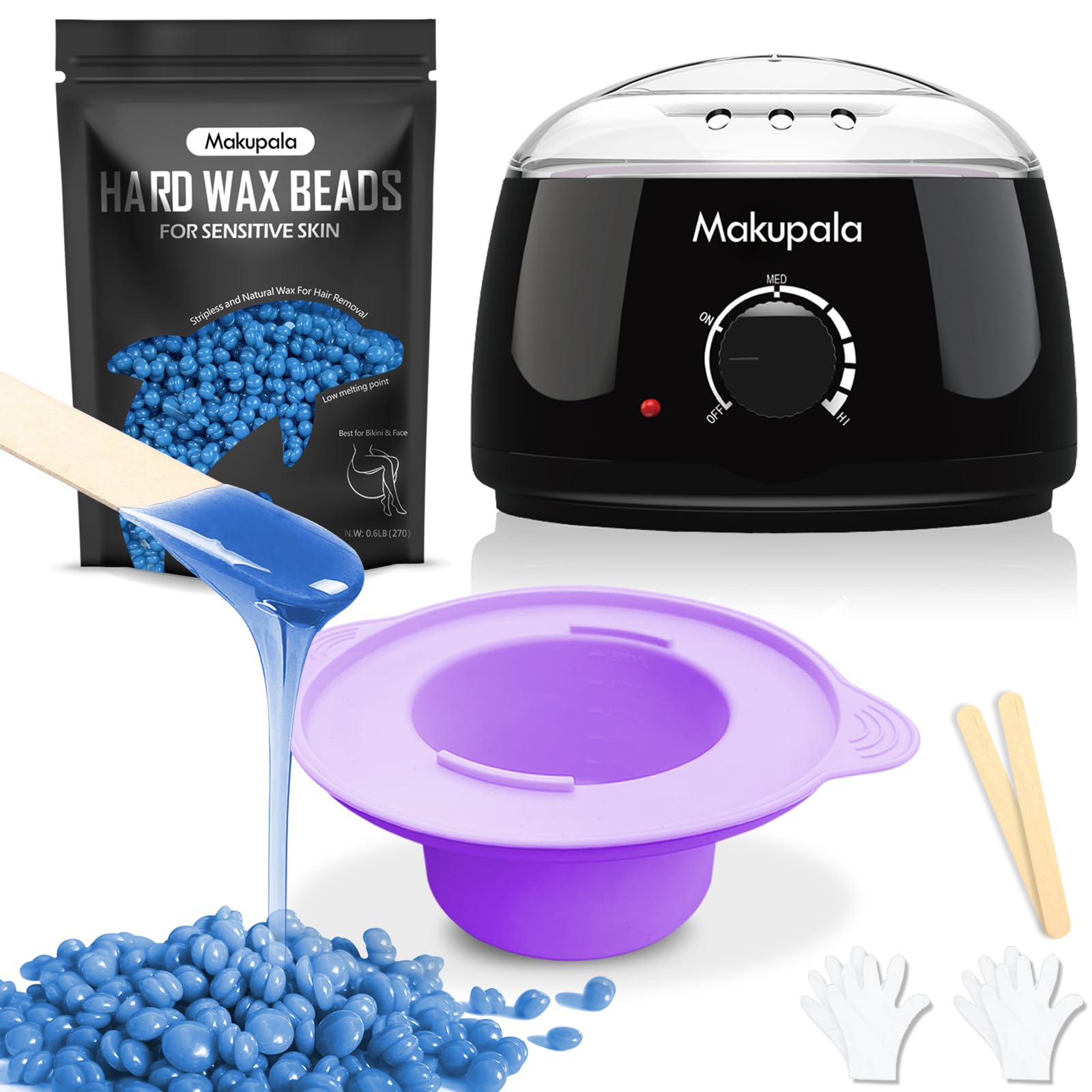 Wax Warmer for Hair Removal, Professional Wax Machine at Home, Brazilian Waxing Heater, Bikini Waxing Melt Kit with 500ml Silicone Pot & 0.6lb Scented Hard Wax Beads for Sensitive Skin, Face, Legs