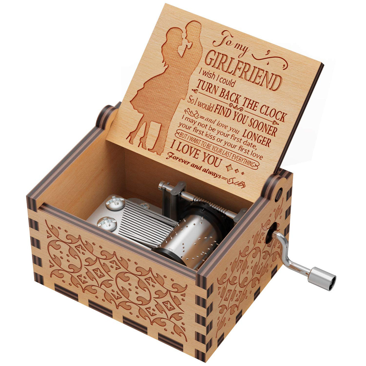 You are My Sunshine Wood Girlfriend Music Boxes,Laser Engraved Vintage Wooden Sunshine Musical Box Gifts for Birthday/Christmas/Valentine's Day-to Girlfriend