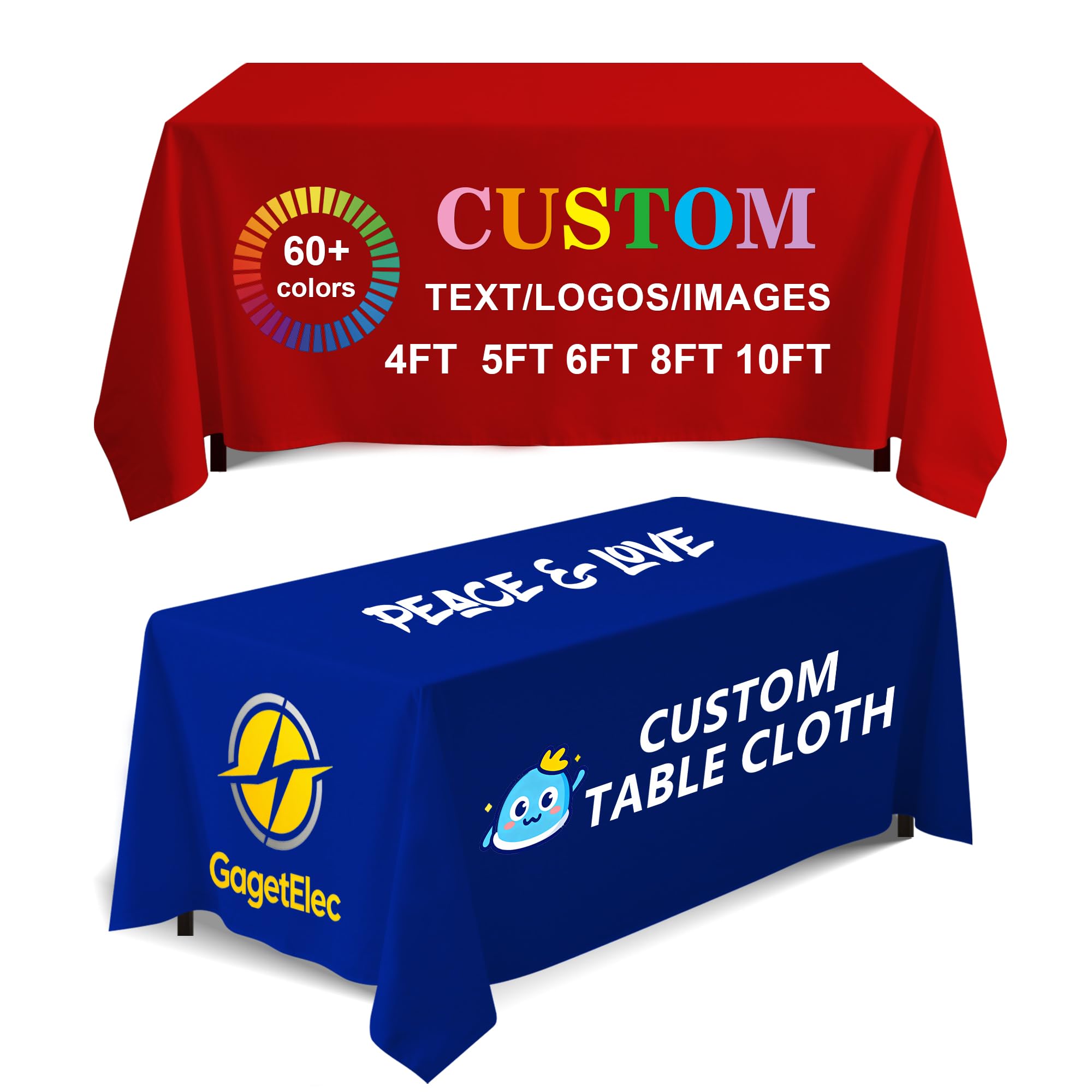 Custom Table Cloth with Business Logo, Personalized Table Cloth with Logo for 4FT 5FT 6FT 8FT 10FT, Ideal for Tradeshow Events, School, Associations, Birthday Party & Wedding (4FT Open Back)