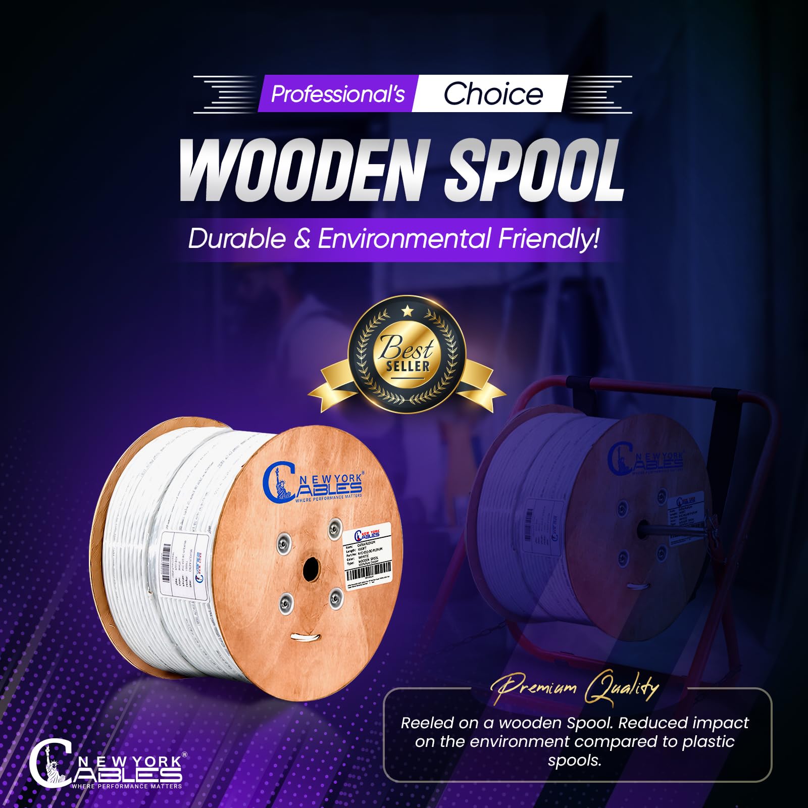 Newyork Cables Cat6a Plenum Cable 1000ft - Certified 100% Solid Pure Copper CAT6 A Ethernet Cable – 23 AWG, 750 MHz, PoE++ - Unshielded Twisted Pair - Cat 6a 10 GB High Speed for Networking & Gaming
