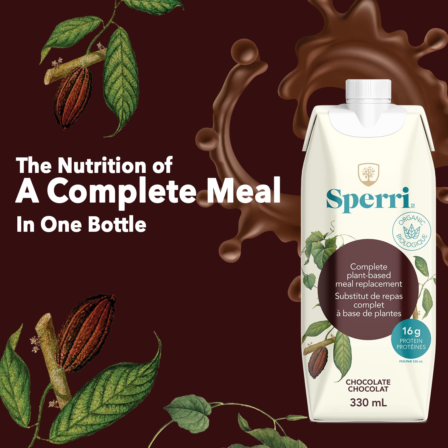 Sperri Plant-Based Meal Replacement Shake – Organic Protein Drink Made with Hemp & Pea Protein – Vegan Gluten-Free Dairy-Free Ready to Drink Nutrition Shake – Chocolate Flavor, 4.6 fl. oz (12 Pack)