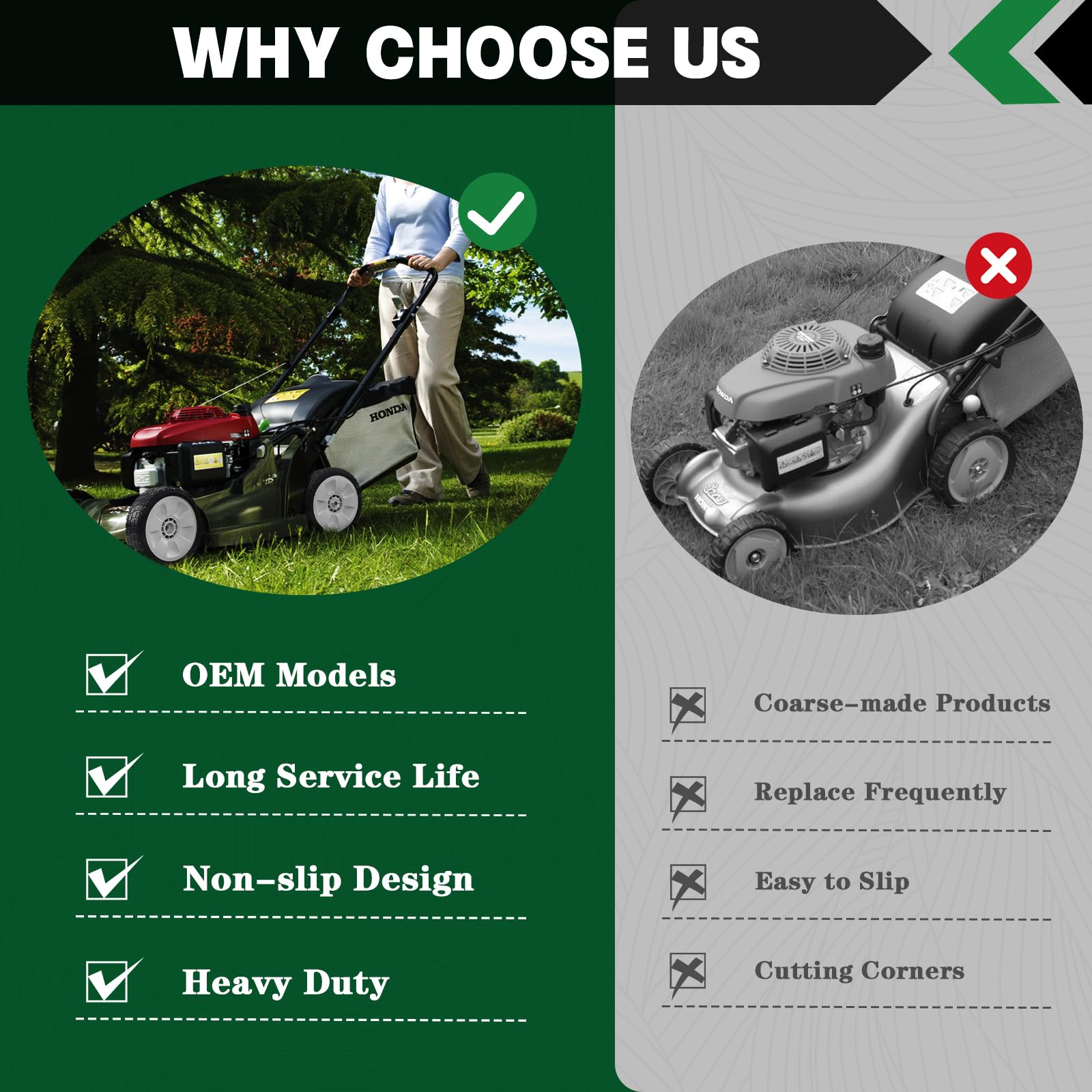 CheeMuii 4 Pack HRR216 Lawn Mower Drive Wheels 2 Rear Wheels 42710-VE2-M02ZE and 2 Front Wheels 44710-VL0-L02ZB Replace for Honda HRR216 HRS216 HRT216 Lawn Mower