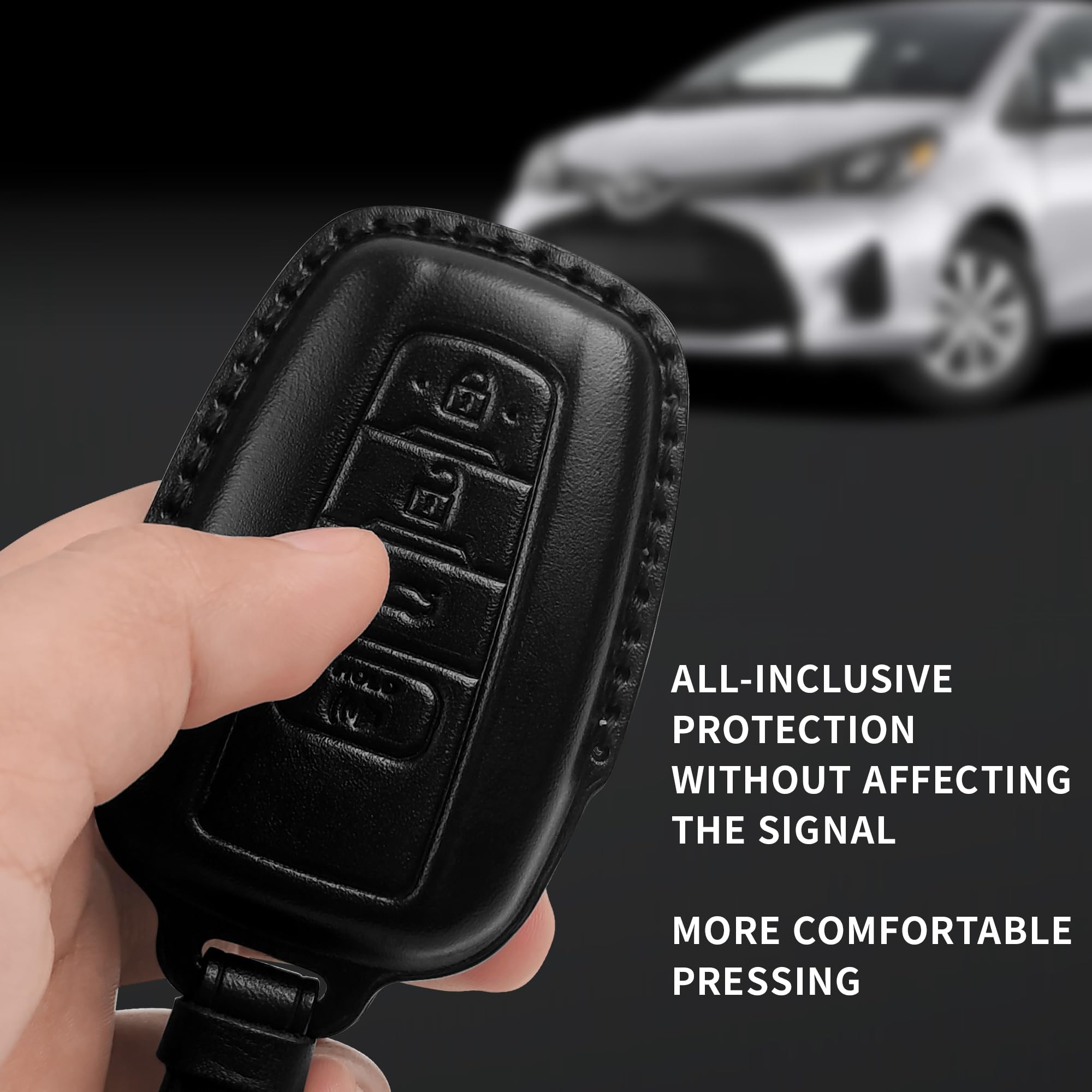 Tukellen for Toyota Key Fob Cover Genuine Leather With Keychain,Leather Key Case Protector Compatible with 2020-2022 Highlander Corolla Prius 2018-2024 RAV4 Camry Avalon C-HR GT86 -Black