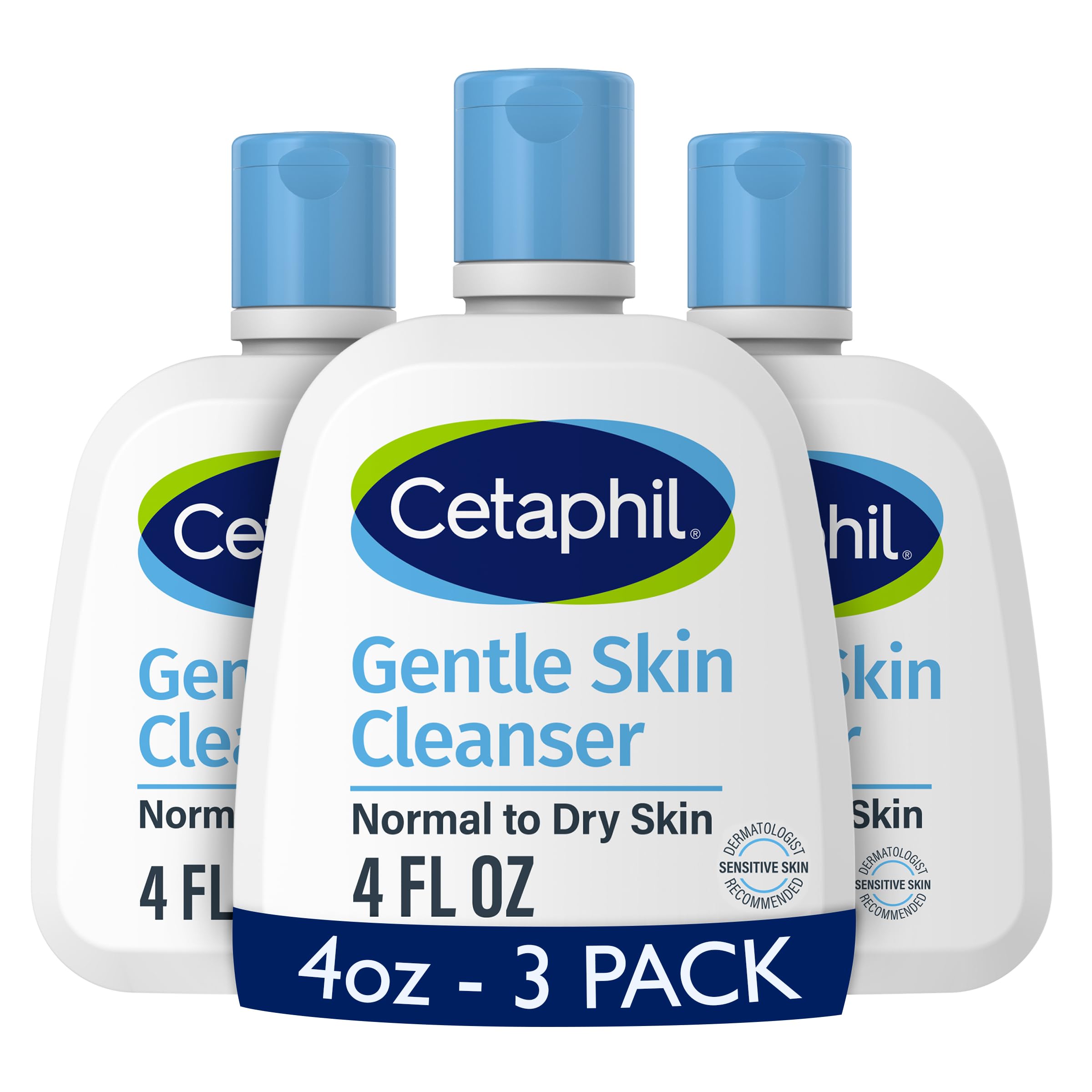 Cetaphil Face Wash, Hydrating Gentle Skin Cleanser for Dry to Normal Sensitive Skin, 4 oz 3 Pack, Fragrance Free, Soap Free and Non-Foaming