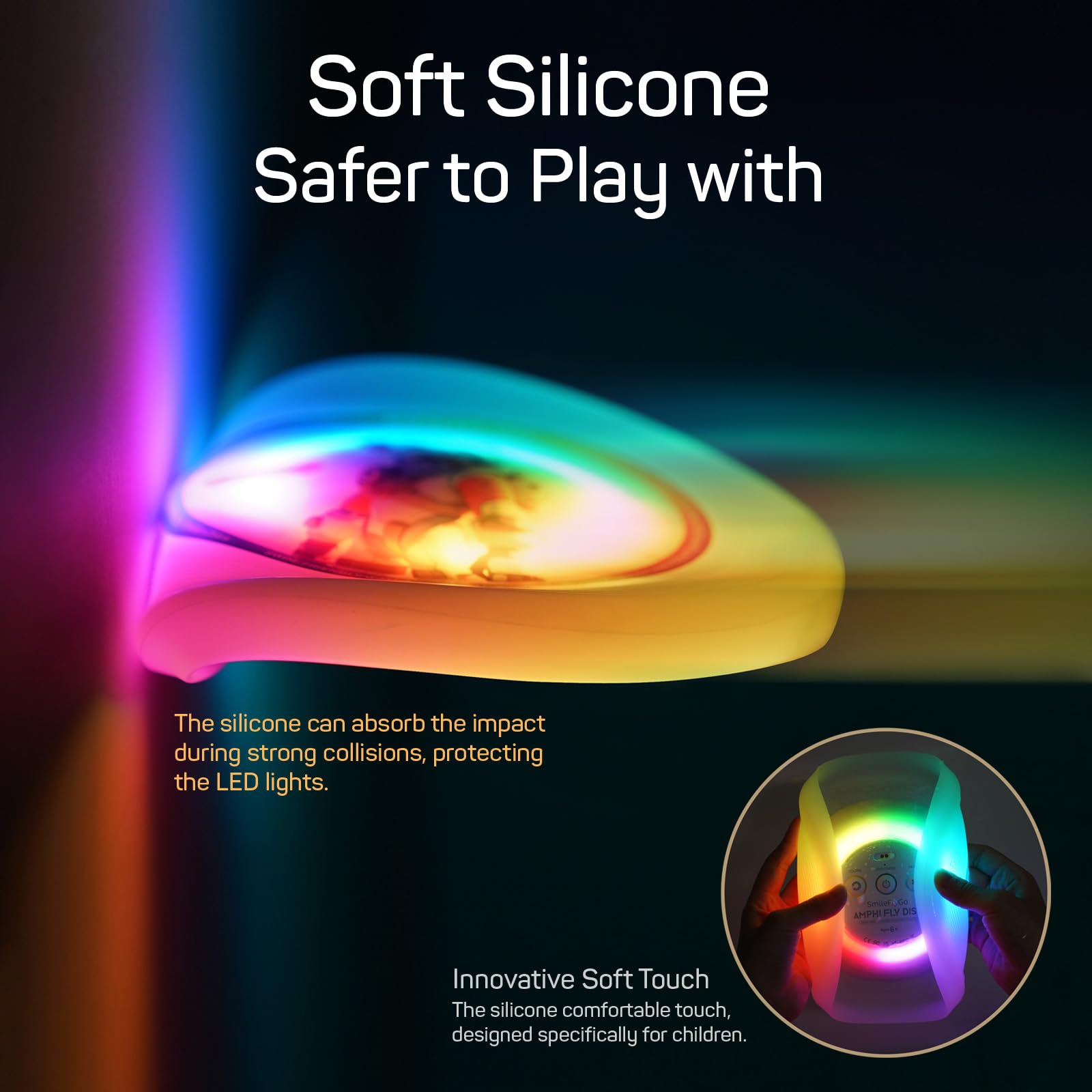 Kids LED Flying Disc β 16 Million Colors RGB 60 LEDs Bright, Rechargeable & Waterproof, Floats for Night/Water Play, Silicone Soft Touch, Fun Christmas, Birthday, Camping Gift for Boys/Girls/Teens