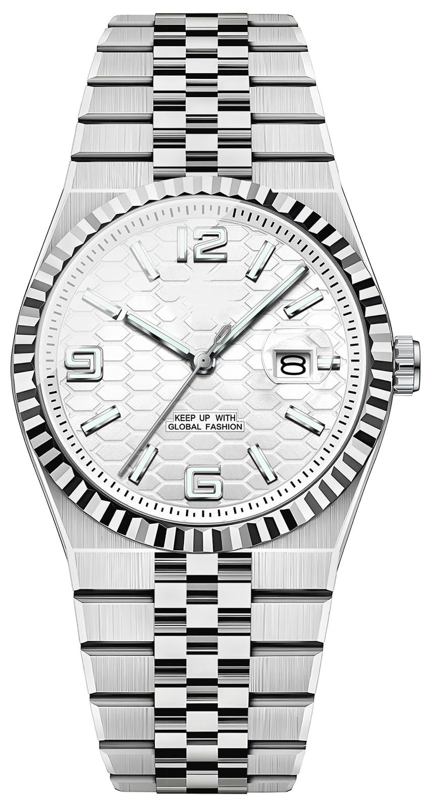 BESTKANG Men's Watch Quartz Luminous Date Fashion Waterproof Watch Classic Dress Stainless Steel Watches for Men (Silver White)
