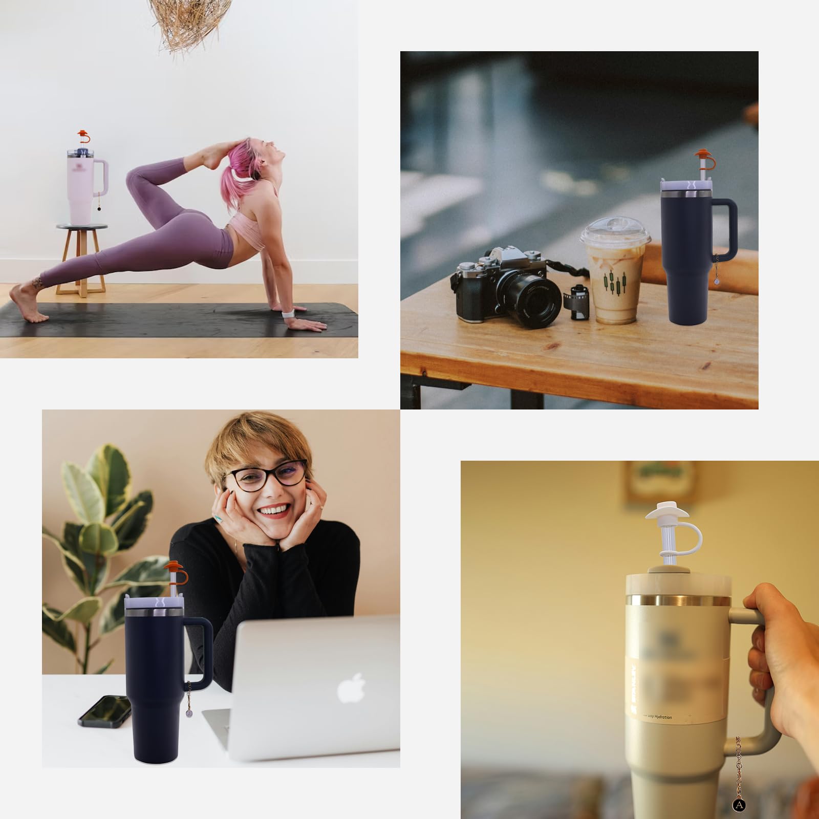 4-Pack Cowboy Straw Hats and 6-Pack Leak-Proof Stoppers for Stanley H1.0