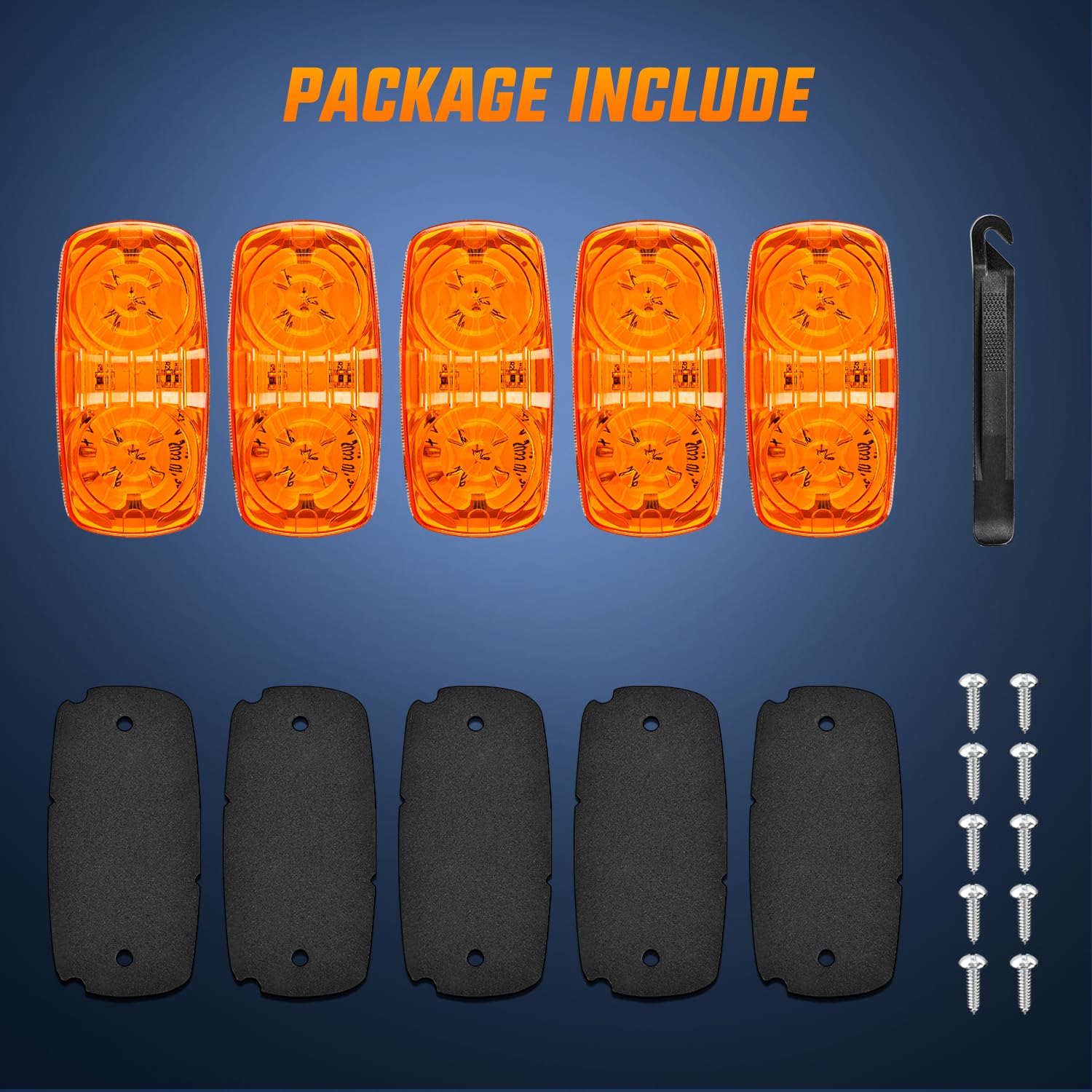 Nilight Double Bullseye Marker Light 5PCS Amber 10LED Rectangular Clearance Light Front Side Rear Marker Indicator Light Surface Mounted for 12V Truck Camper RV Boat Lorry