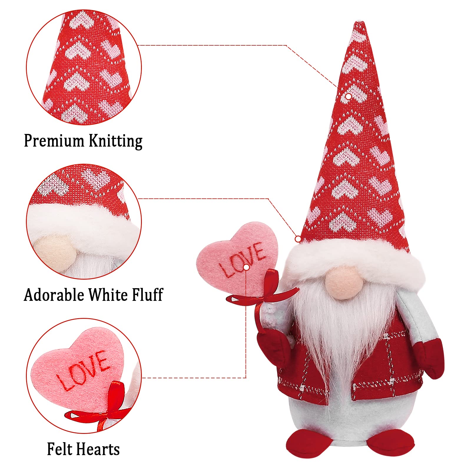 CRCZK Valentine's Day Gnomes Plush Decor, 2 Pack Mr & Mrs Handmade Tomte Swedish Gnome, Valentines decorationes Home Table Elf Gnomes Ornaments -Sweet Valentine's Day Present