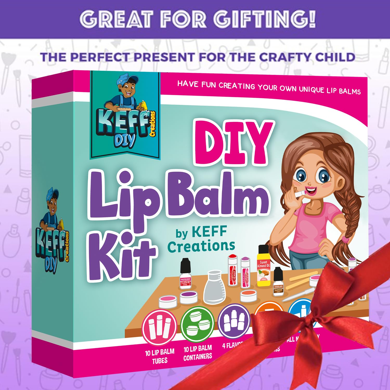 KEFF 51Pcs Lip Balm Making Kit - Make Your Own Lip Gloss Kit for Kids & Girls - Natural Lip Gloss Making Kit Stuff for Teen Girls with Beeswax, Shea Butter, Flavor Oils, Mica Color Powders & More