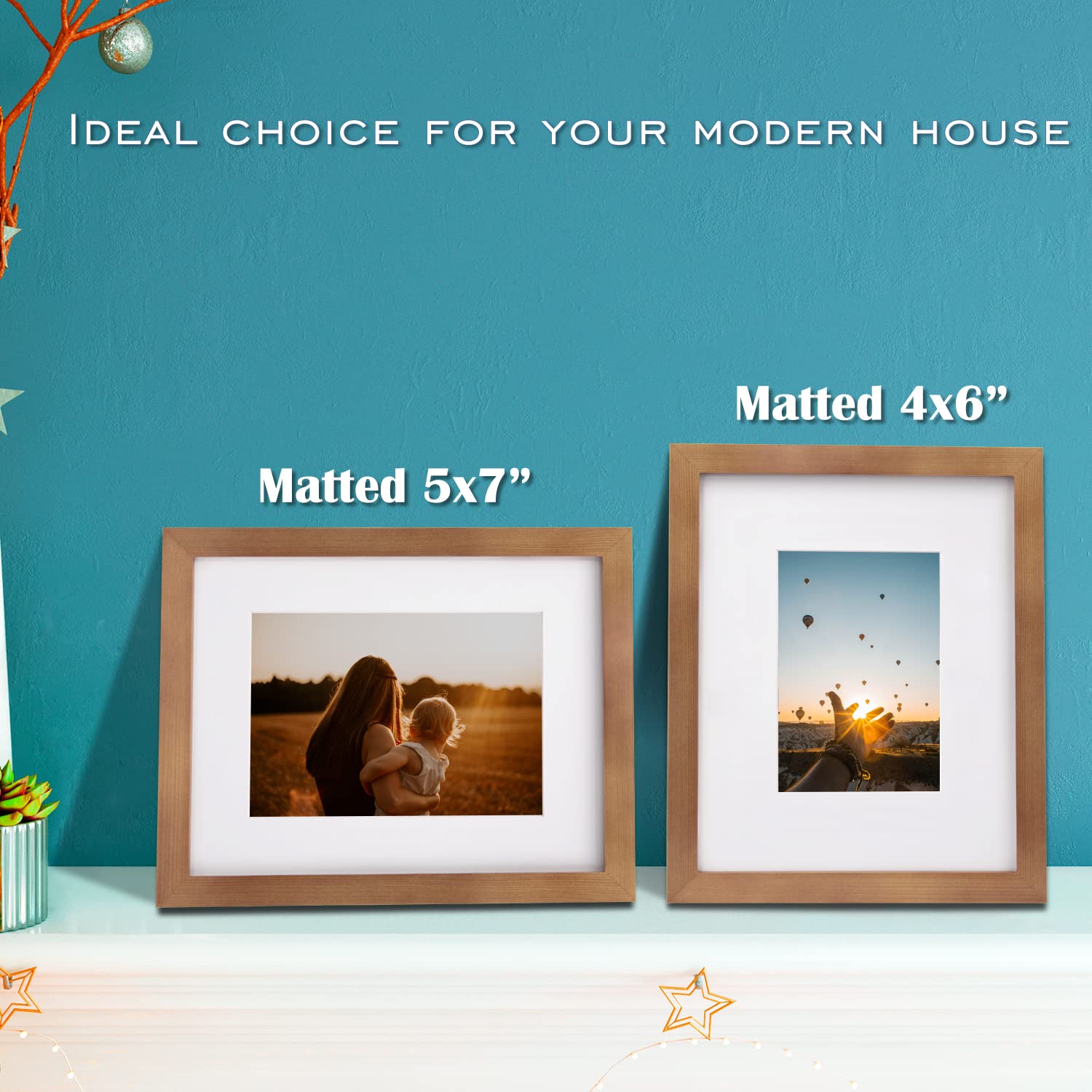 Egofine 8x10 Picture Frames 4 Pack, for Pictures 4x6 or 5x7 with Mat Made of Solid Wood Covered by Plexiglass for Table Top Display and Wall Mounting Photo Frames, Light Brown