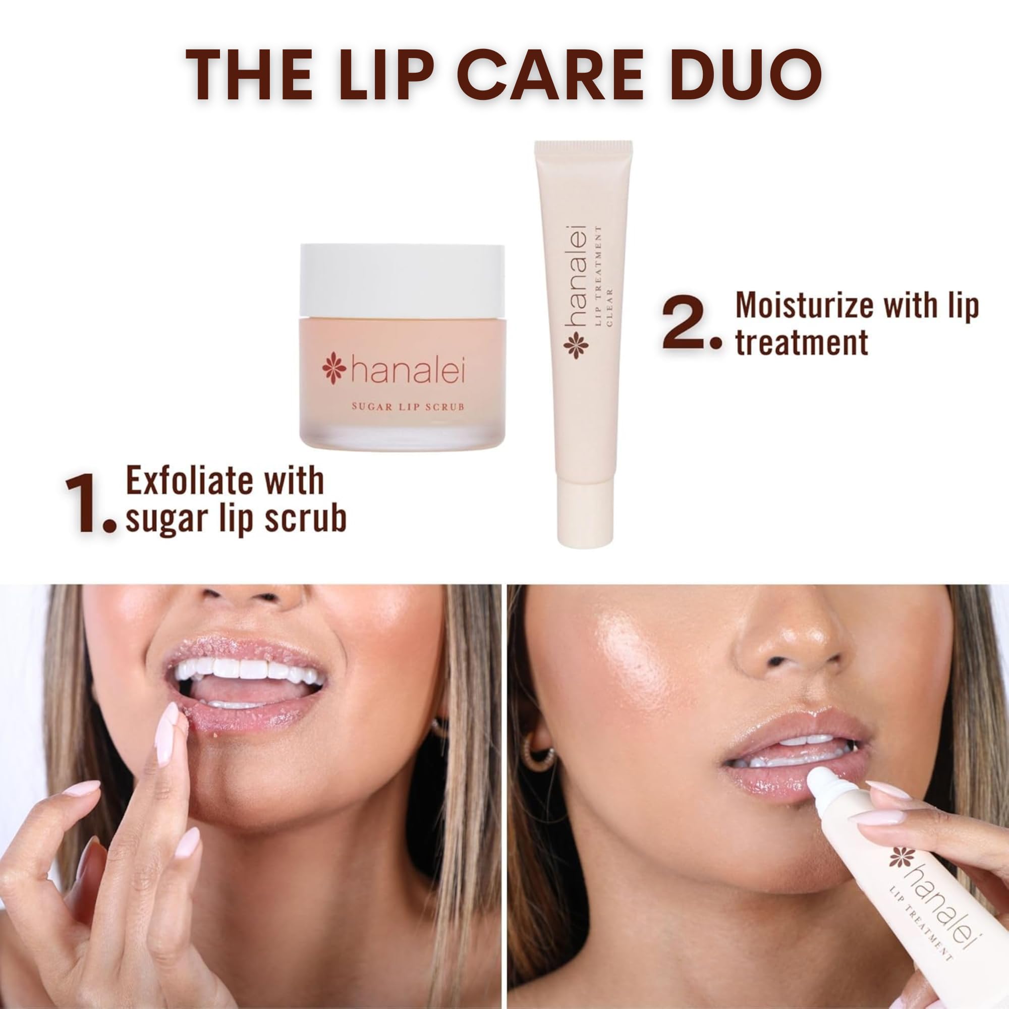Hanalei Lip Care Products Set Duo – Sugar Lip Scrub & Kukui Oil Lip Treatment for Dry, Cracked, Chapped Lips – Exfoliate, Hydrate & Moisturize for Soft, Smooth Lips – Natural and Cruelty-free