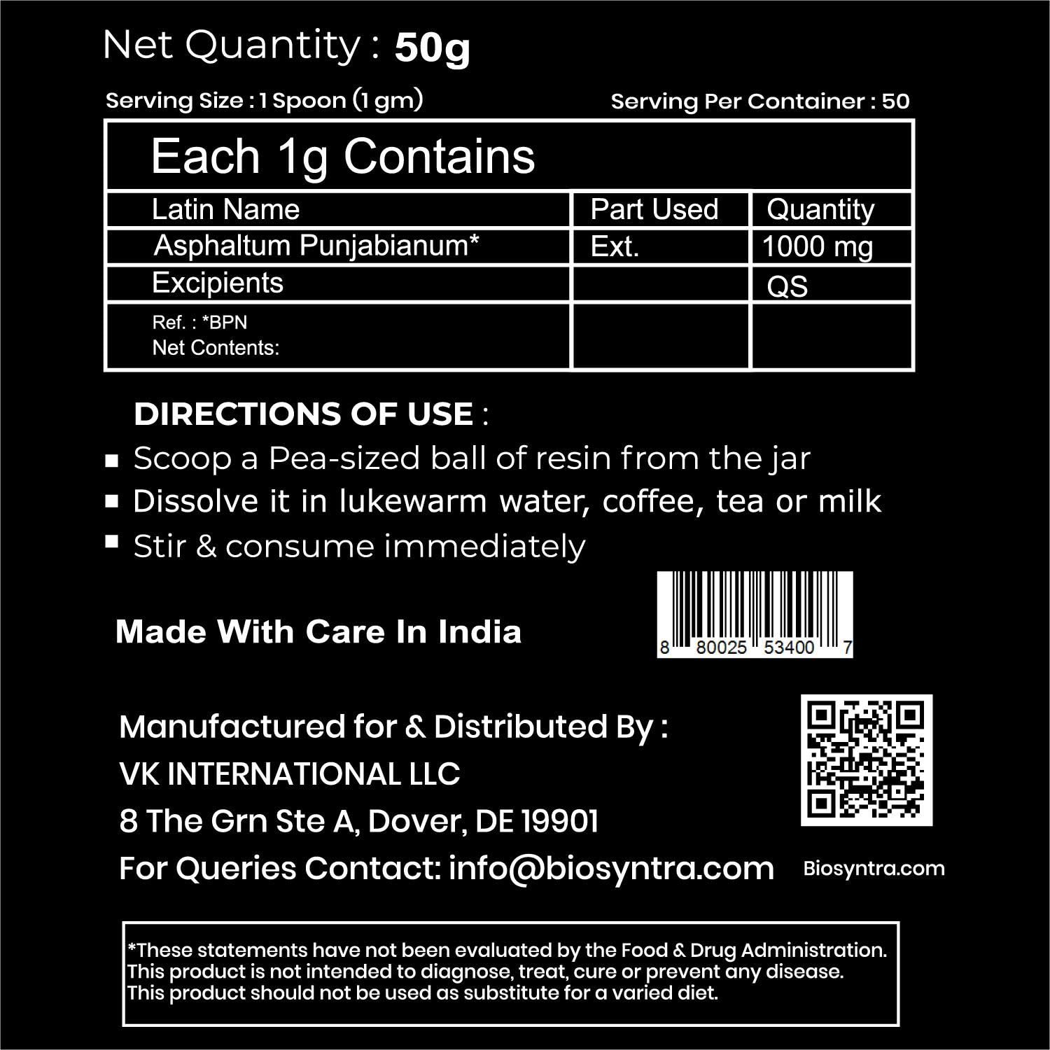 Biosyntra Pure Shilajit Resin – with Fulvic Acid & 87+ Trace Minerals exctracted from Himalaya – Natural Energy, Stamina & Vitality Supplement for Men & Women, 3rd Party Tested, Non-GMO, 1.7 oz Jar