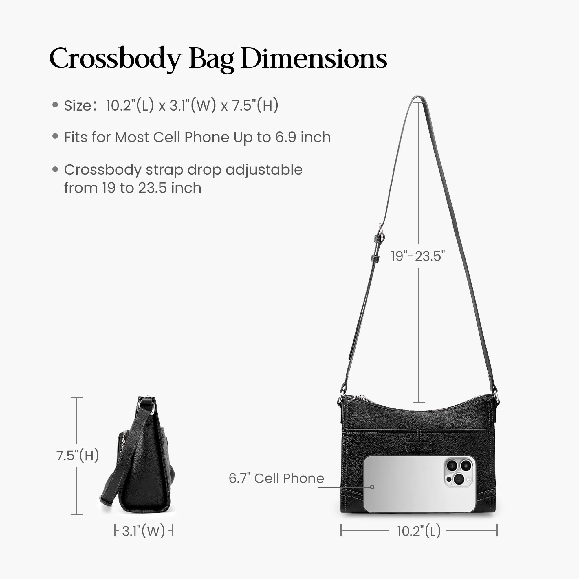 befen Black Genuine Leather Crossbody Bags for Women, Womens Small Anti-Theft Crossbody Purse with Built in RFID Blocking Wallet for Travel