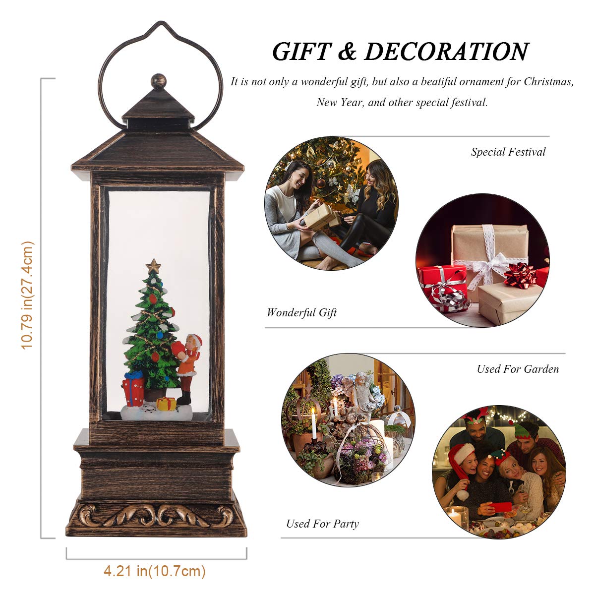 Snow Globe,Christmas Lanterns,Christmas Music Snow Globe Lantern with 6 Hour Timer, Christmas Lantern,Christmas Snow Globe Lantern Water Lantern Snow Globe Xmas Gifts Christmas Decor (Christmas Tree)