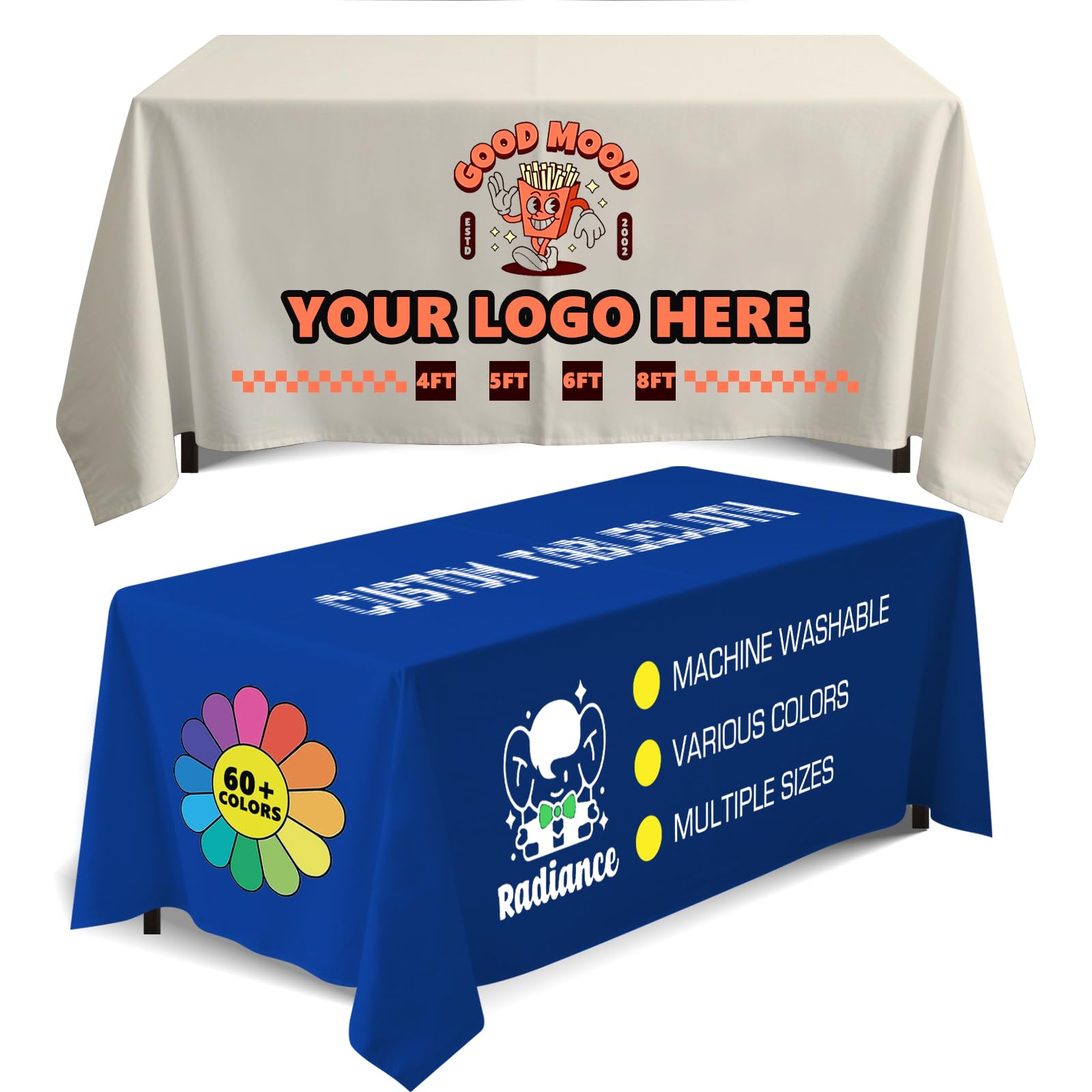GagetElec Custom Table Cloth with Business Logo (4FT Open Back) Personalized Table Cloths,Custom Tablecloth for Tradeshow Events/Company/School/Associations/Shop/Birthday/Wedding