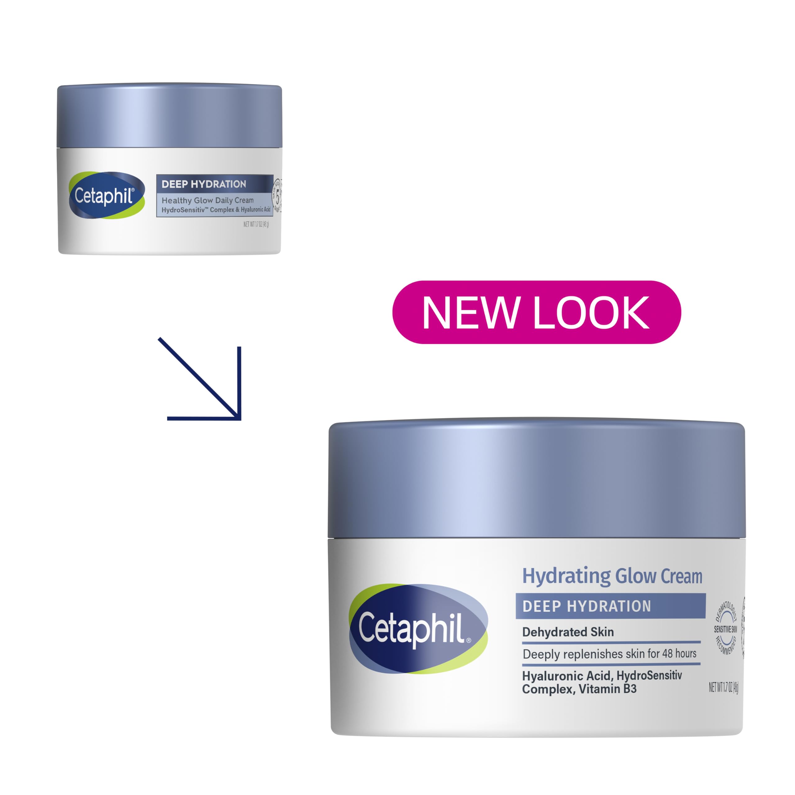 Cetaphil Deep Hydration Healthy Glow Daily Face Cream, 1.7 oz, 48 Hour Dry Skin Face Moisturizer for Sensitive Skin, With Hyaluronic Acid, Vitamin E & Vitamin B5