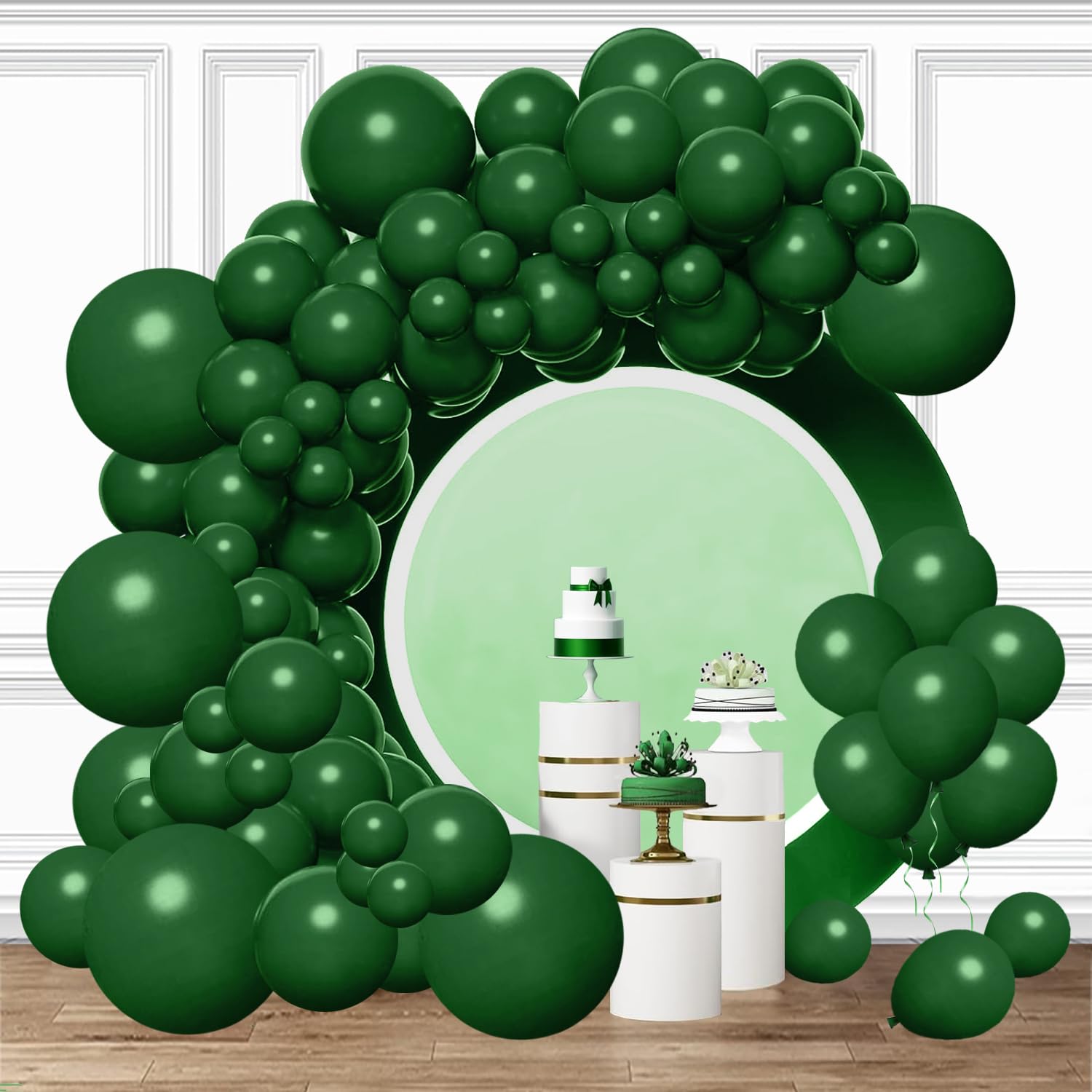 Dark Green Balloons,106 pcs Hunter Green Balloons Different Sizes Pack of 18 12 10 5 Inch Emerald Green Balloon for Christmas Graduation Birthday Summer Jungle Forest Theme Party Decorations