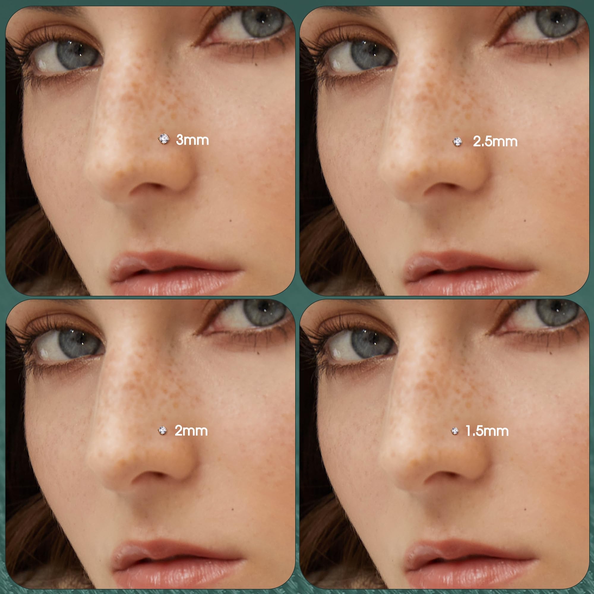 Sllaiss 8 Pcs 20G Nose Ring Studs Made with Austrian Crystal for Women Stainless Steel 1.5mm 2mm 2.5mm 3mm Nose Piercings Set Body Jewelry Hypoallergenic