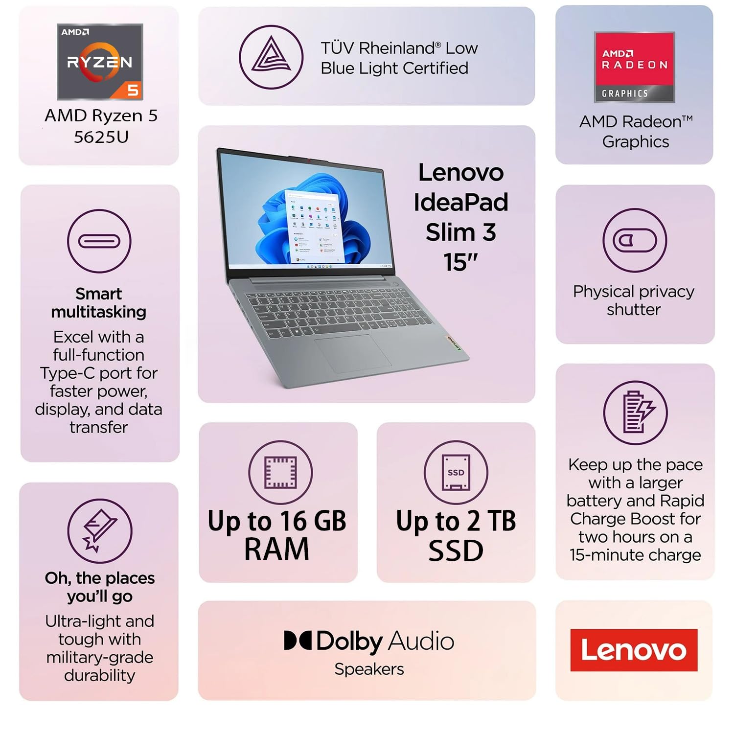 Lenovo New 15.6" Ideapad Business and Student Laptop(2025/2026 Edition), AMD Ryzen 5 5625U(Outperforms i7-1260U), 16GB RAM, 1TB SSD, Backlit Full Keyboard, Windows 11 Pro with Microsoft Office-WOWPC