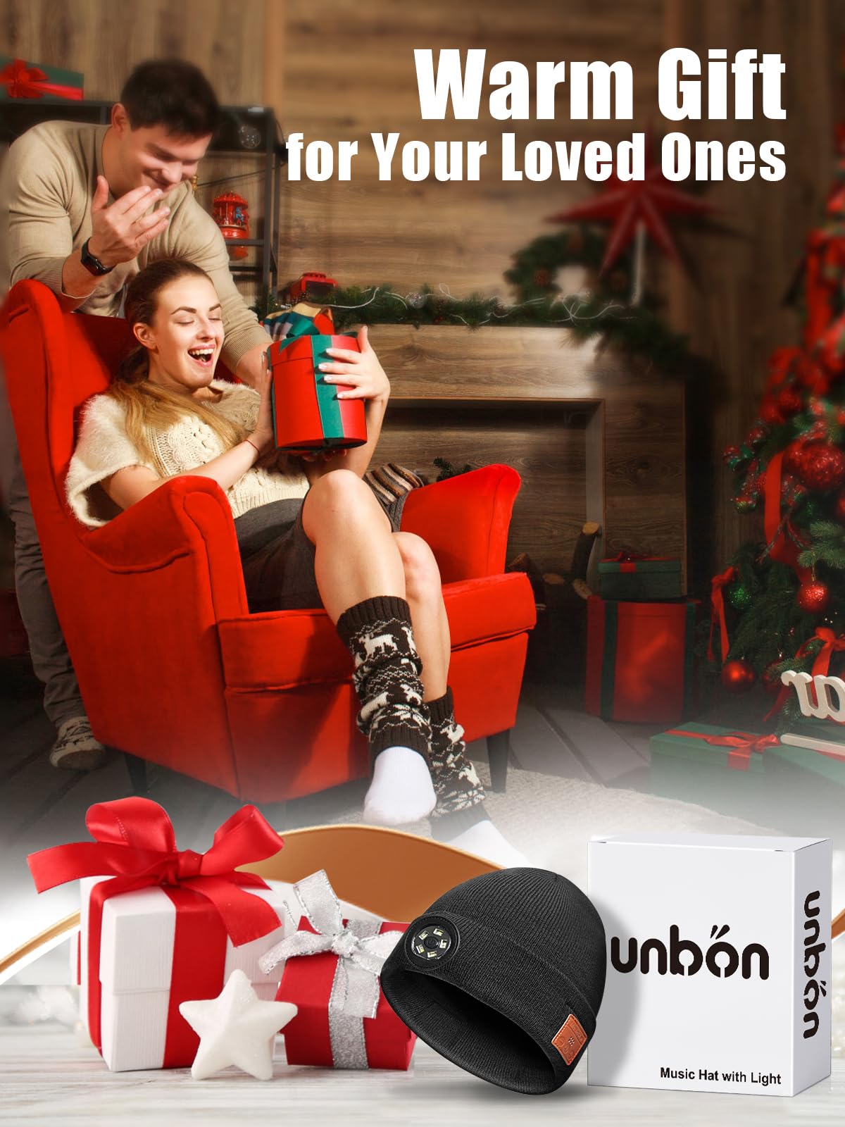 UNBON Bluetooth Beanie with Light, LED Beanie Hat with Headphones, Mens Gifts for Christmas Birthday Stocking Stuffers for Men Unique, Cool Tech Gifts for Men Teen Boys Dad Teens Him