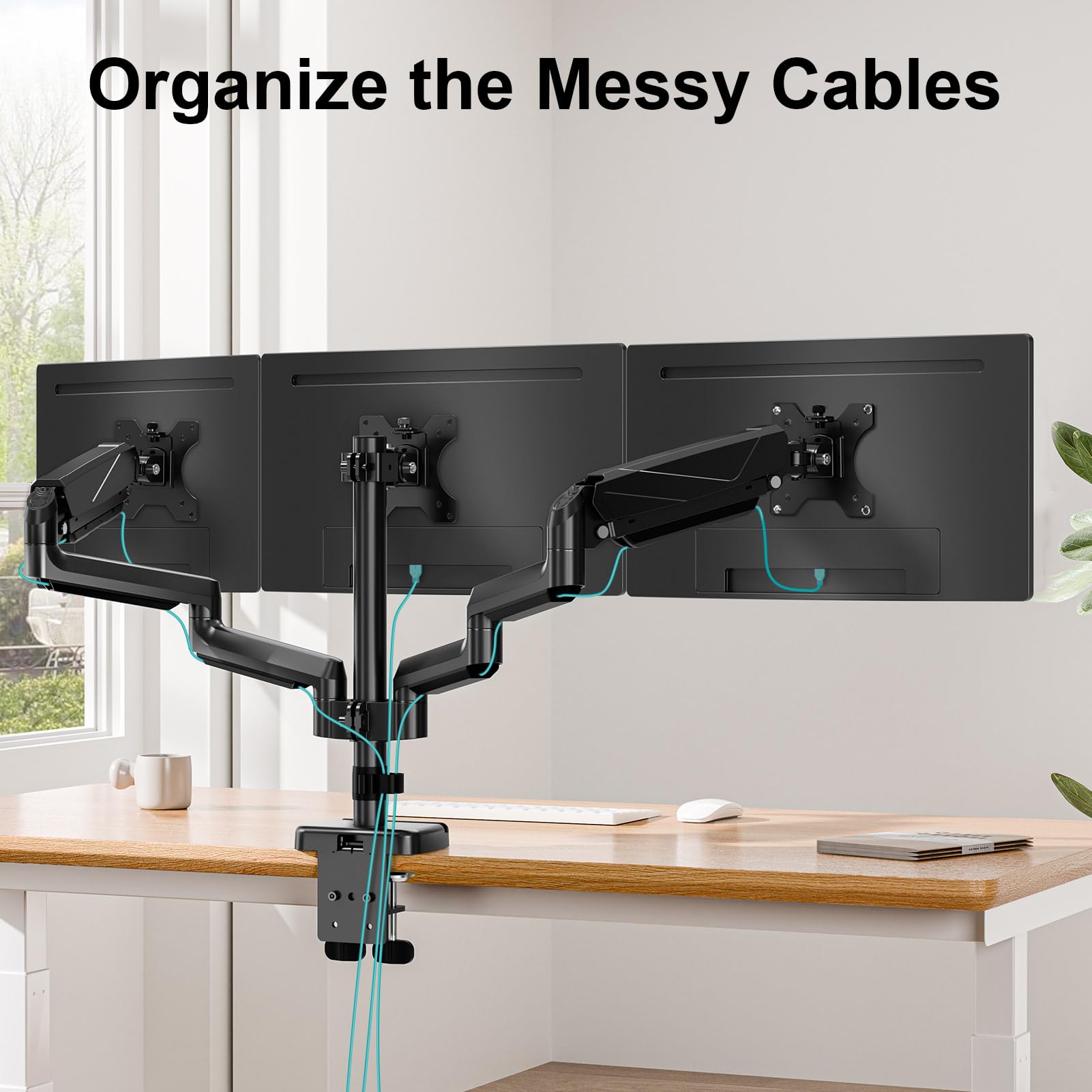 MOUNT PRO Triple Monitor Mount, 3 Monitor Desk Arm fits Three Max 27" LCD Computer Screens, up to 17.6lbs Each, Premium Gas Spring Monitor Stand with Tilt Swivel Rotation, Vesa Mount 75x75,100x100
