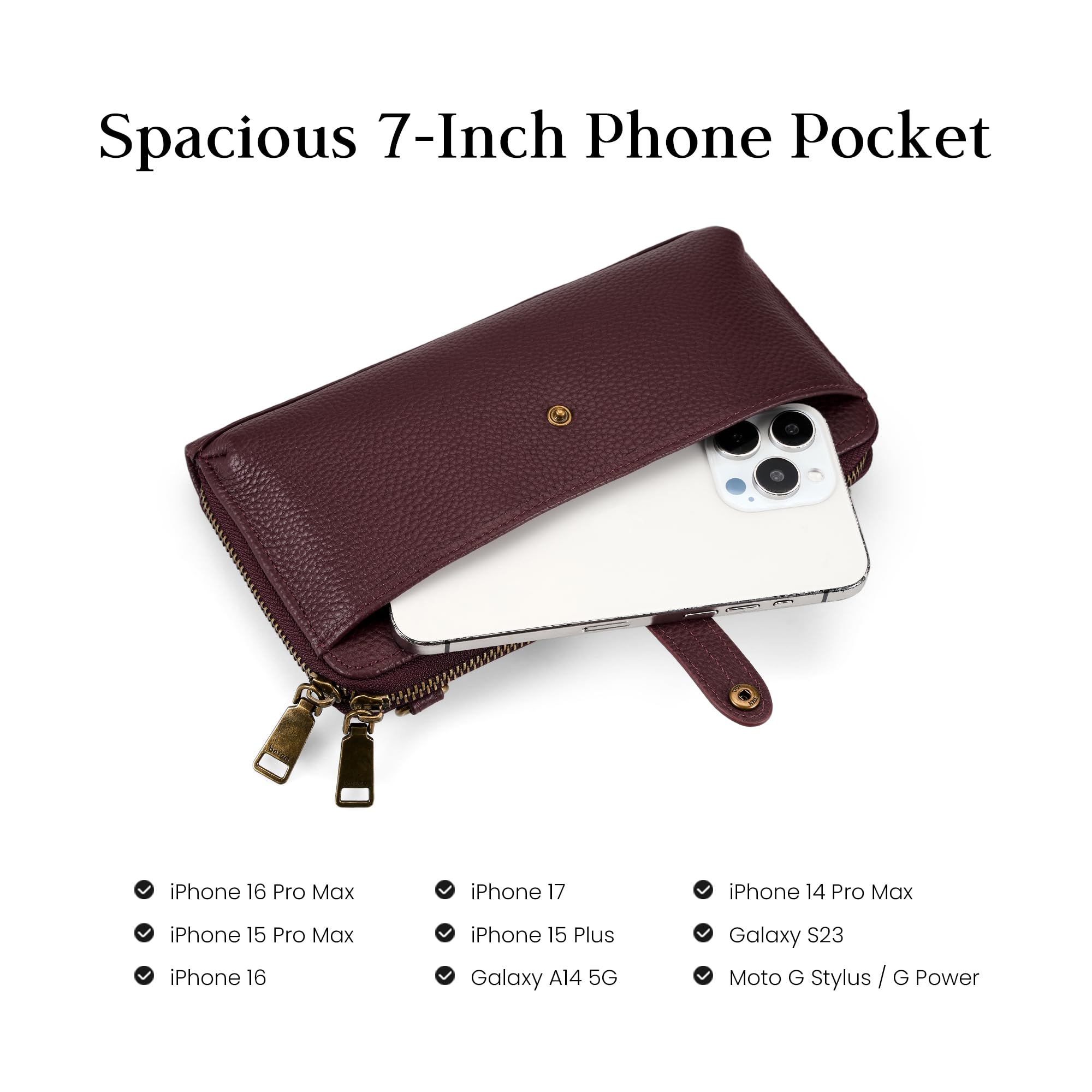 befen Genuine Leather Clutch Purse for Women Burgundy Purse with Built in Wallet RFID Wristlet Wallets Cell Phone Crossbody Travel Soft Real Leather Crossbody Bags Small Wristlet Clutch with 2 Straps