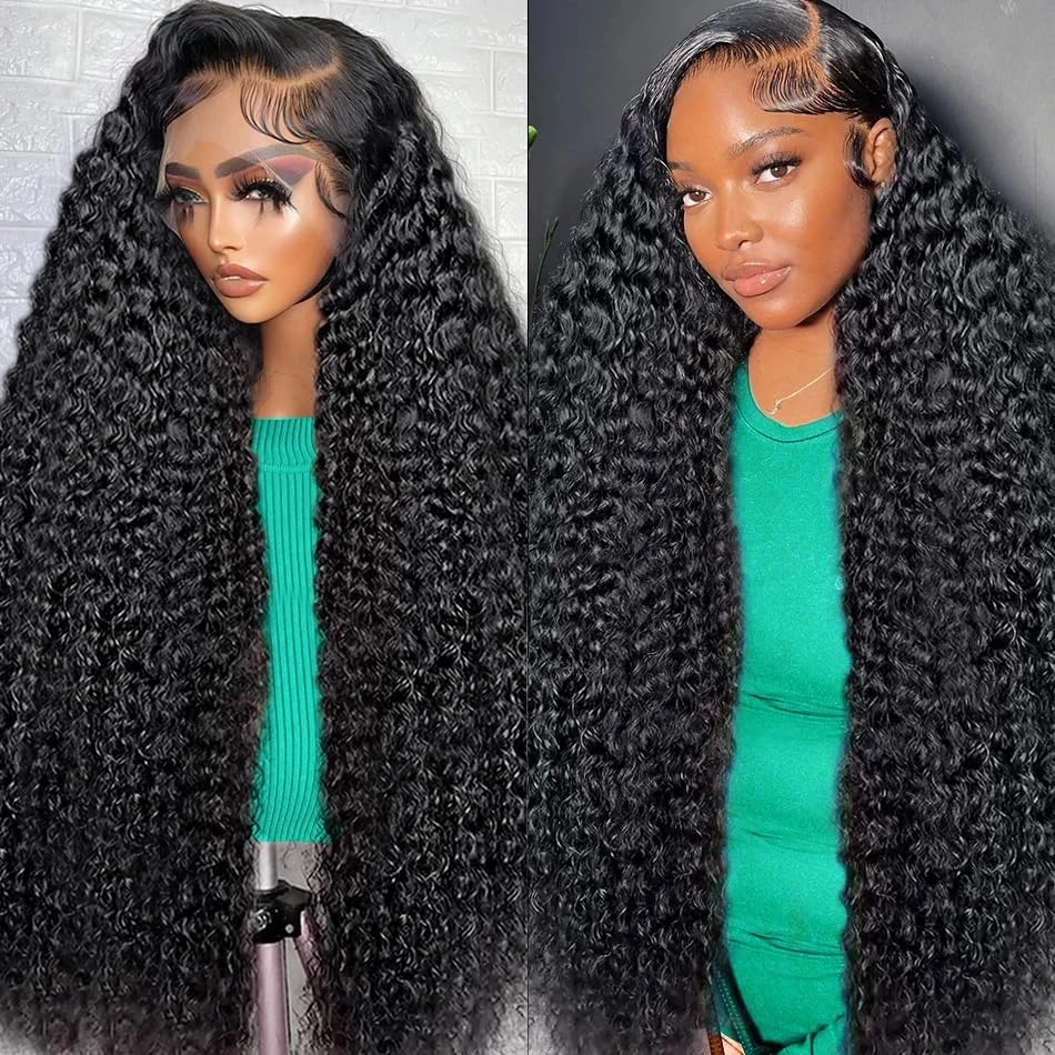 PECODE 13x6 Deep Wave Lace Front Wigs Human Hair 20 Inch HD180 Density Deep Curly Lace Front Wigs Human Hair Wigs for Women Lace Frontal Wigs Human Hair Pre Plucked with Baby Hair