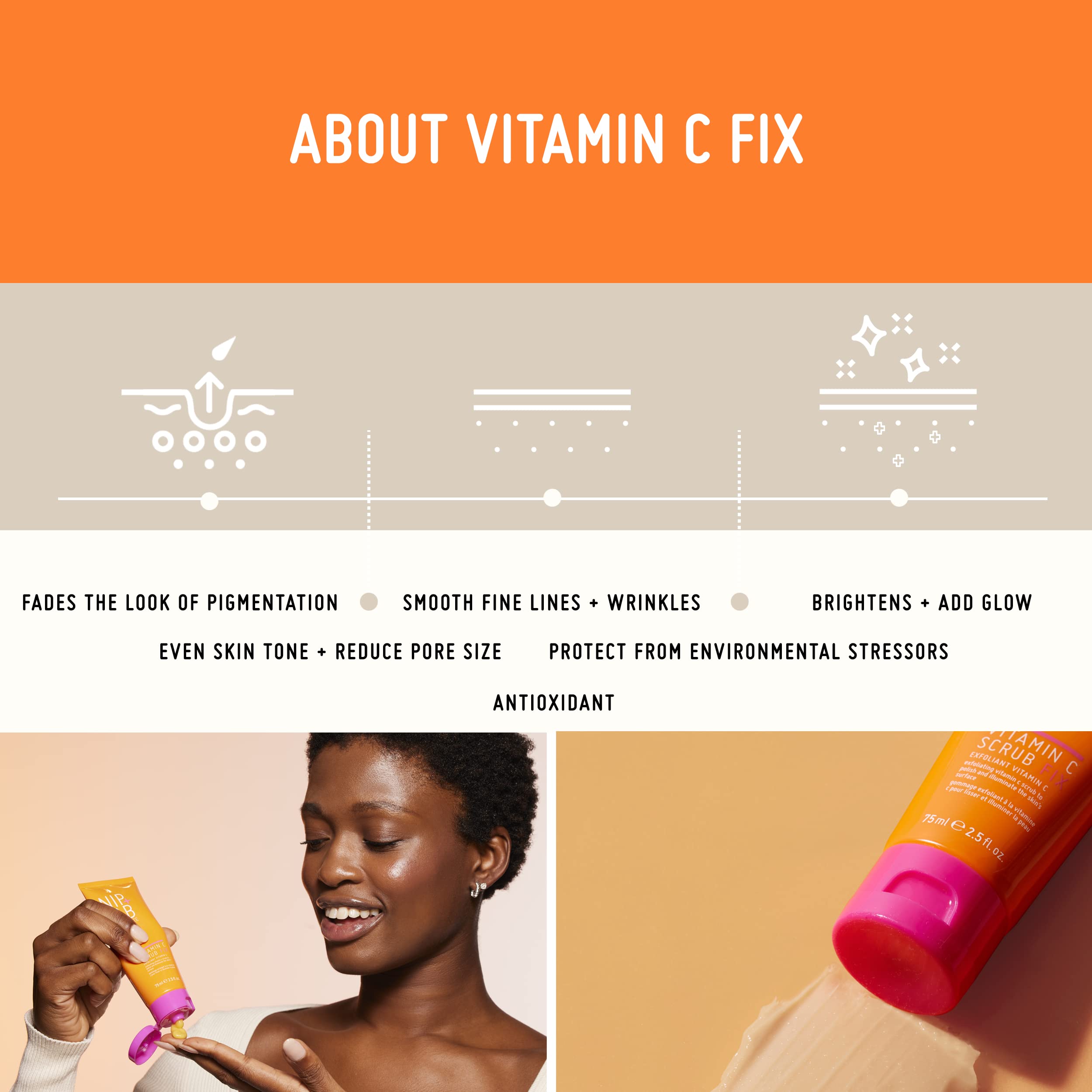 Nip+Fab Vitamin C Fix Scrub for Face with Coconut Oil and Coffee Seed Cleansing Exfoliating Facial Cleanser for Skin Brightening Fine Lines and Wrinkles, 2.5 fl oz