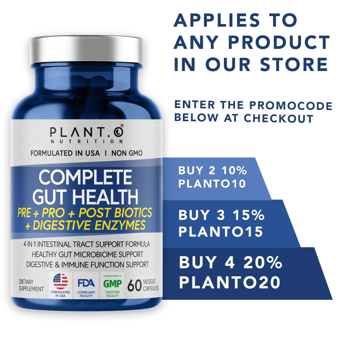 4-in-1 Prebiotic Probiotic & Postbiotic for Women & Men, Complete Gut & Digestive Support Supplement, Pre Post Probiotics & Digestive Enzymes 60 Capsules