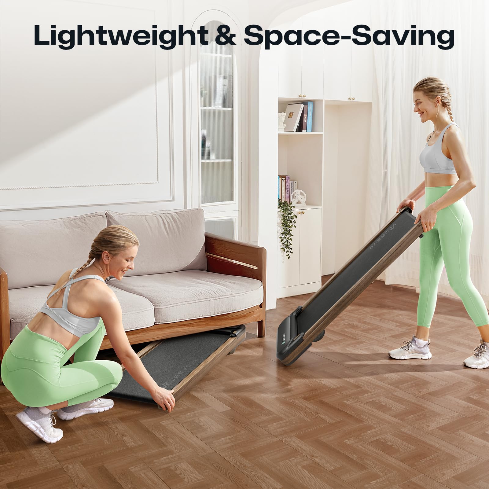 UREVO E4W Walking Pad, Wooden Treadmill Underdesk, Double Shock Absorption, Wood Grain Design, Workout APP with Track Insights, MIIT Mode, Plug and Play, Remote Control