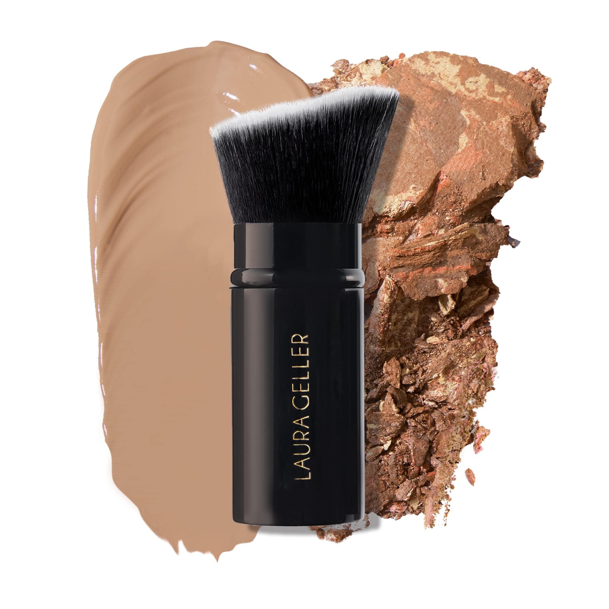 LAURA GELLER NEW YORK Retractable Black Kabuki Brush for Liquid, Cream and Powder Face Makeup With Aluminum Handle