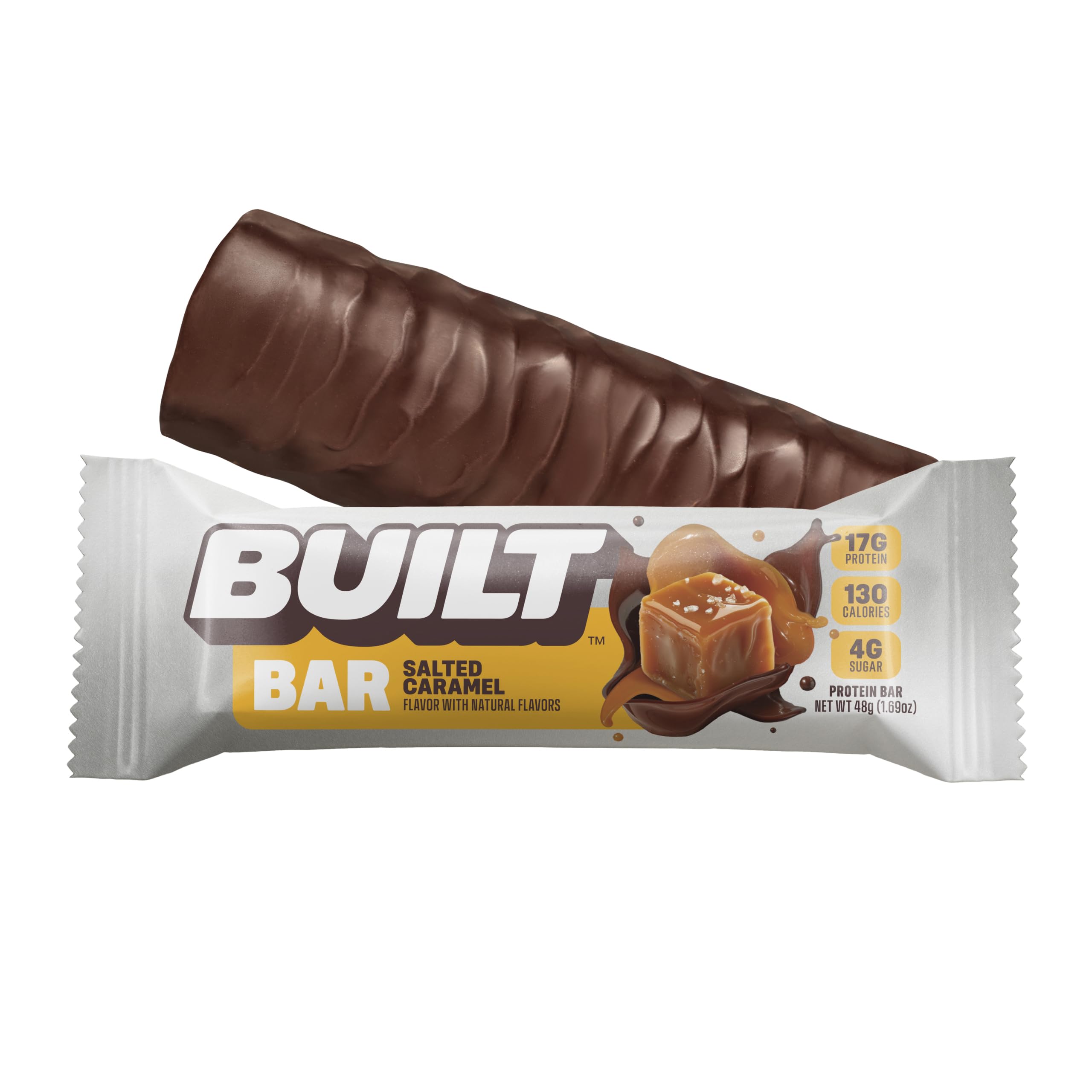 BUILT Bar, High Protein Bars, 17g High Protein Snacks, On-The-Go Bars with only 130 Calories & 4g Sugar, Salted Caramel, 12 Count