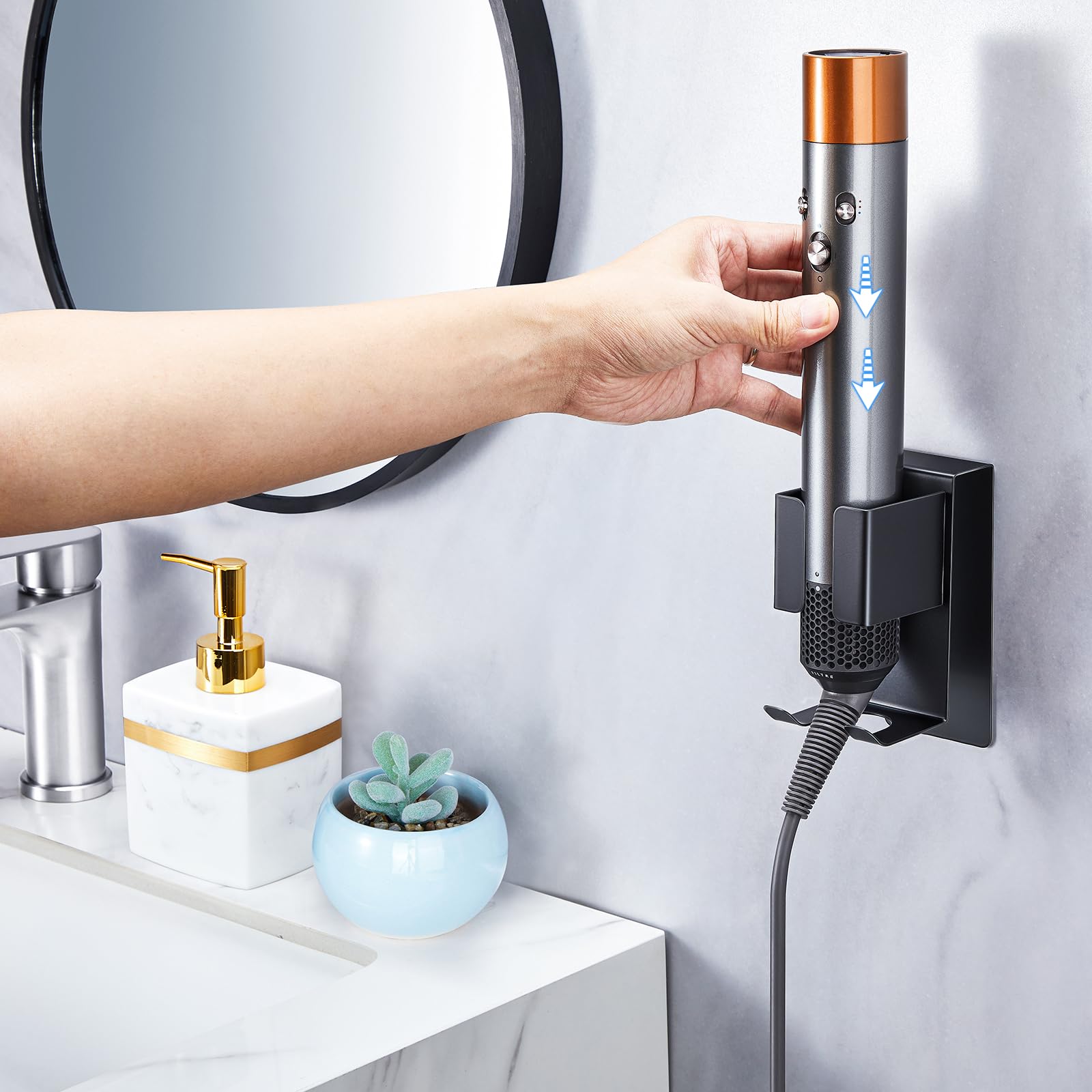 LOXSUN Hair Straightener Holder Wall Mount Curling Iron Holder, Blow Dryer Holder Wall Mounted, Adhesive Hair Dryer Holder, Hair Tools Organizer Storage for Bathroom Vanity (1, Black)