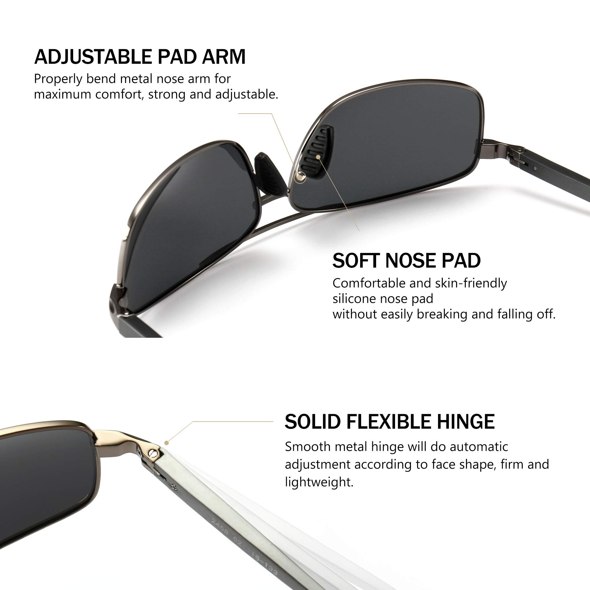 SUNGAIT Ultra Lightweight Rectangular Polarized Sunglasses Men UV400 Protection (Gunmetal Frame Gray Lens, 62) Metal Frame SGT458 QKH-CA