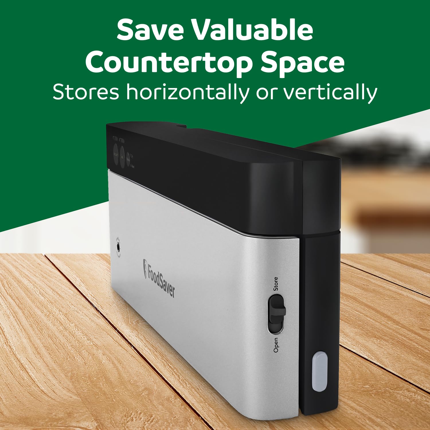 FoodSaver PowerVac Compact Vacuum Sealing Machine Stainless Steel & Black Vertical Storage VS0150 | Preserves freshness reduces bag waste for both dry and wet food