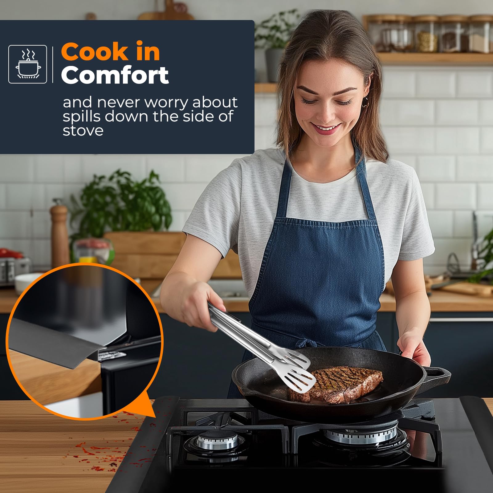 SEVCHY Silicone Stove Gap Covers (2 pack), Oven Gap Filler, Heat Resistant Stove Gap Filler, Seal Gap between Stovetop and Counter, Easy Clean (21 inch, Black)