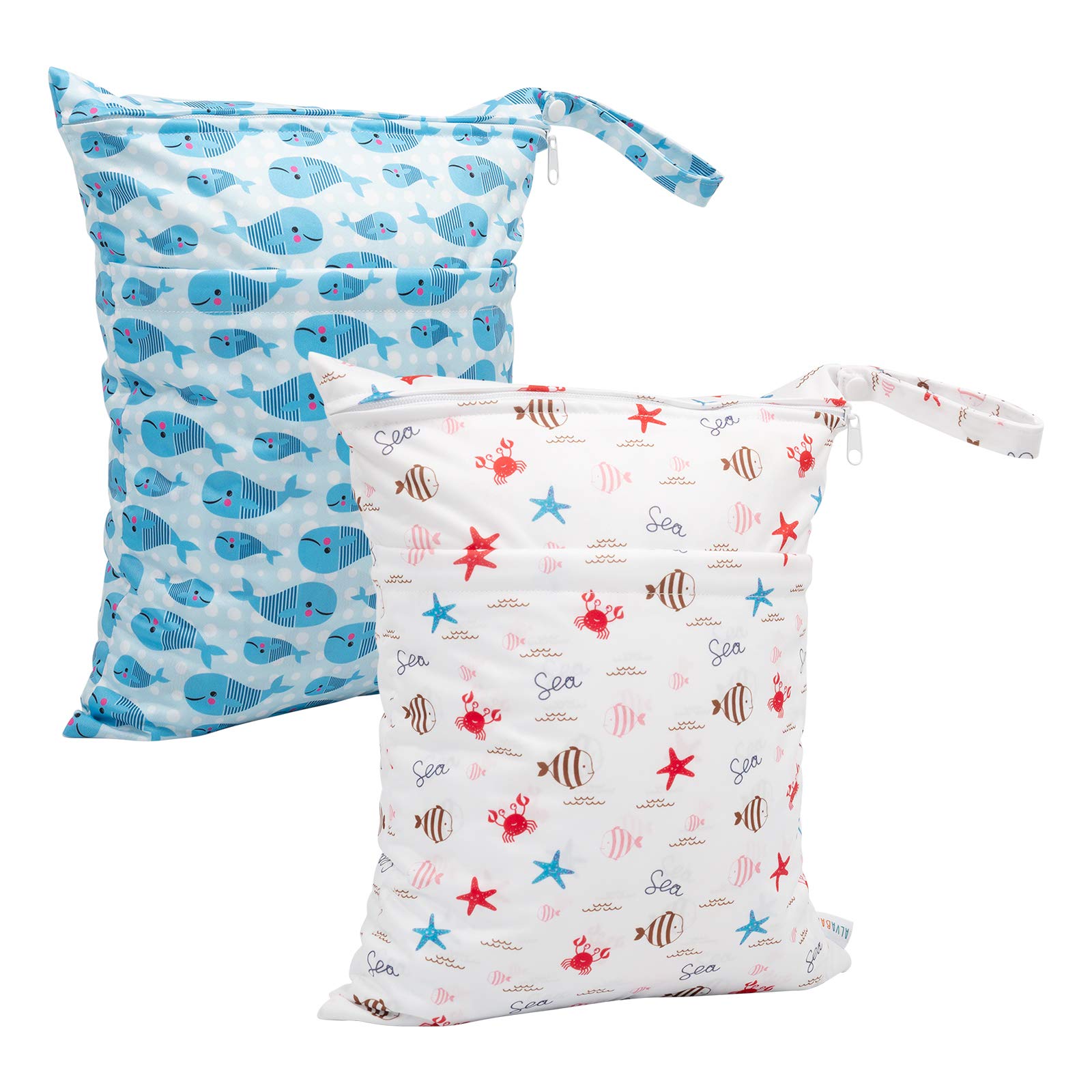 ALVA ALVABABY 2pcs Cloth Diaper Wet Dry Bags Waterproof Reusable with Two Zippered Pockets Travel Beach Pool Daycare Soiled Baby Items Yoga Gym Bag for Swimsuits or Wet Clothes LX-YK6163