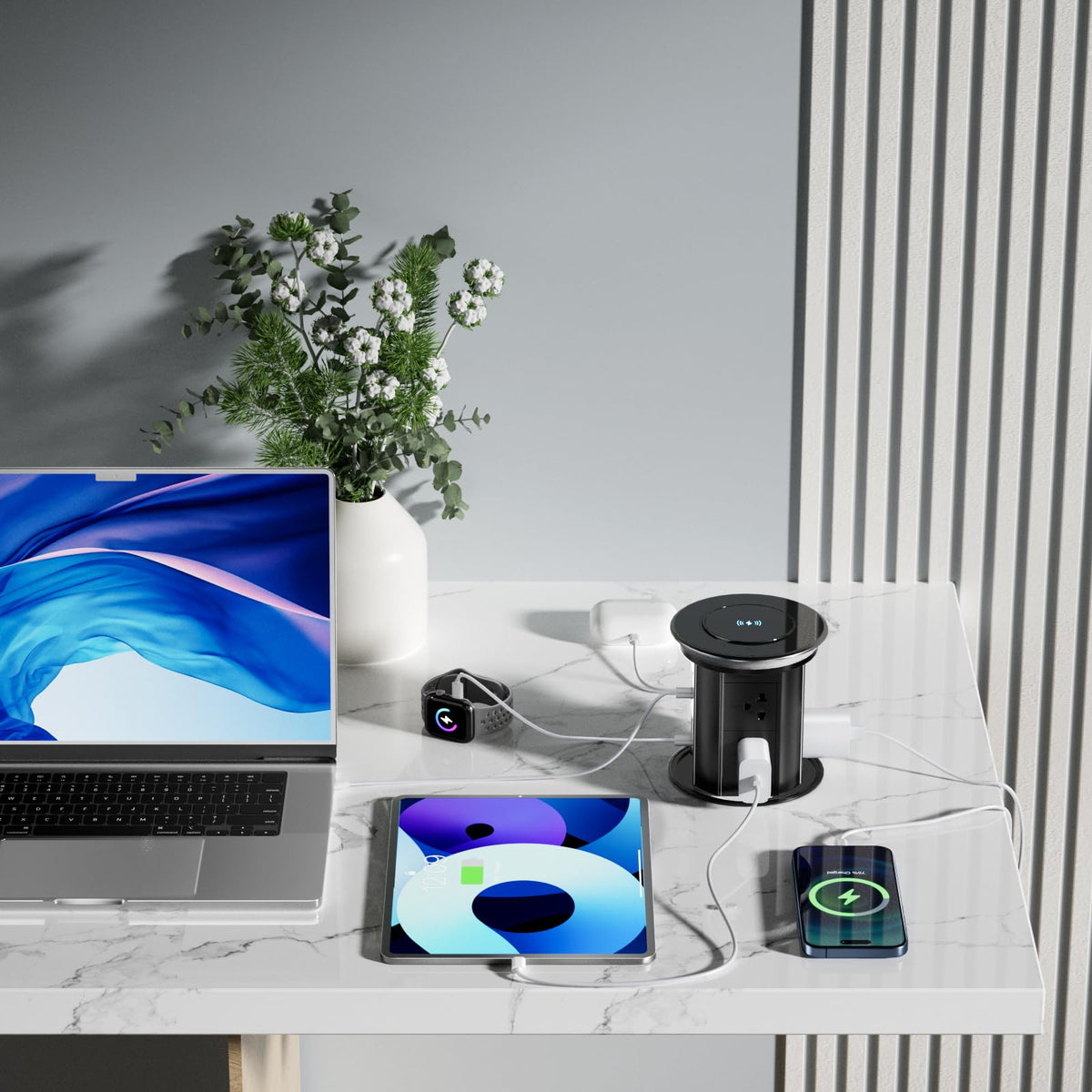 Pop up Outlet for Countertop with Mobile APP Remote Control,5.35"Space Saver Recessed Outlet,Pop Up Outlet with 15W Wireless Charger,Pop Up Electrical Outlet with 6 Outlets 4 USB Ports for Home Office