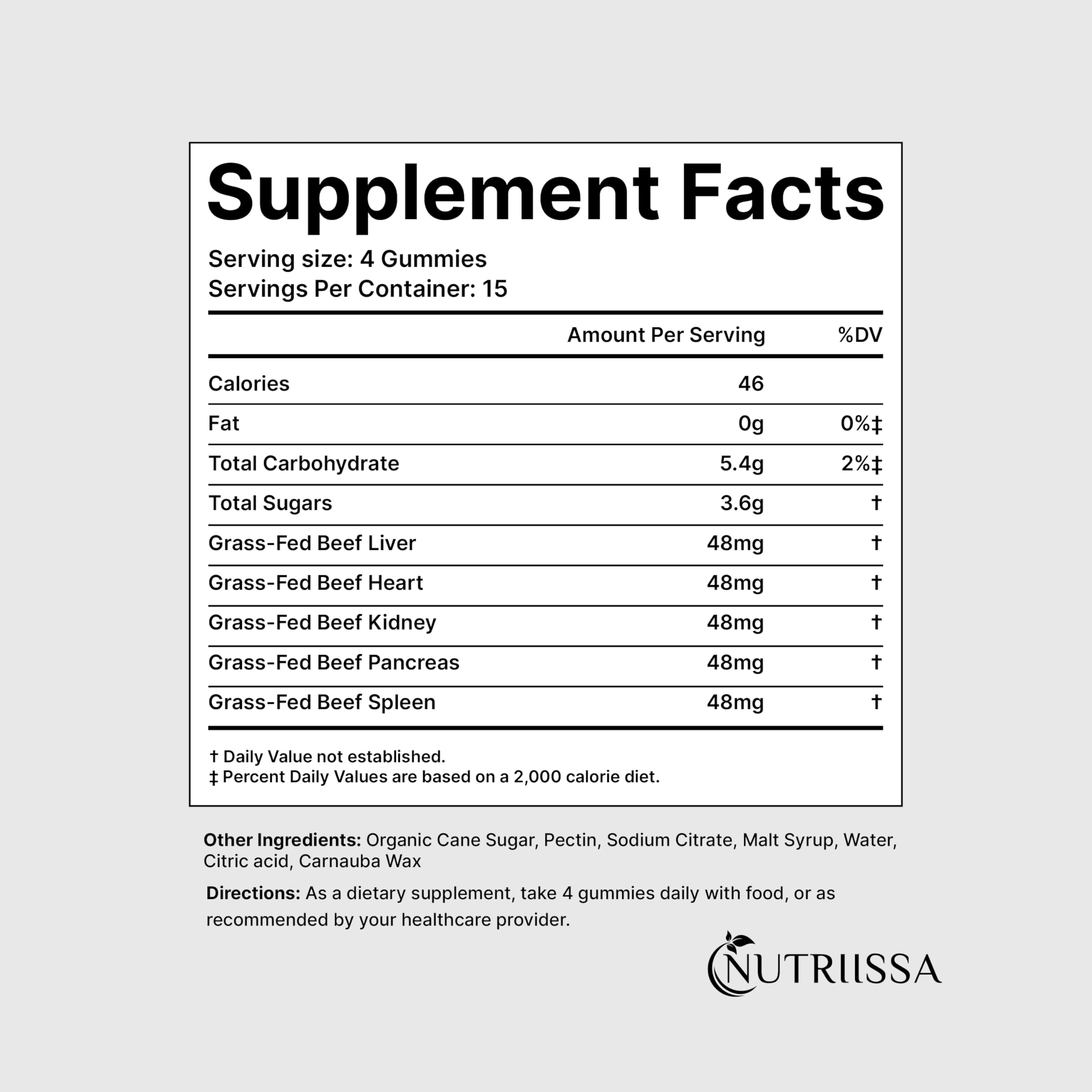 Nutriissa Beef Organ Gummies – Grass-Fed Organ Blend for Nutrient-Rich Support – Liver, Heart, Kidney, Pancreas & Spleen – EPEB Certified – 60 Lemon Flavored Gummies