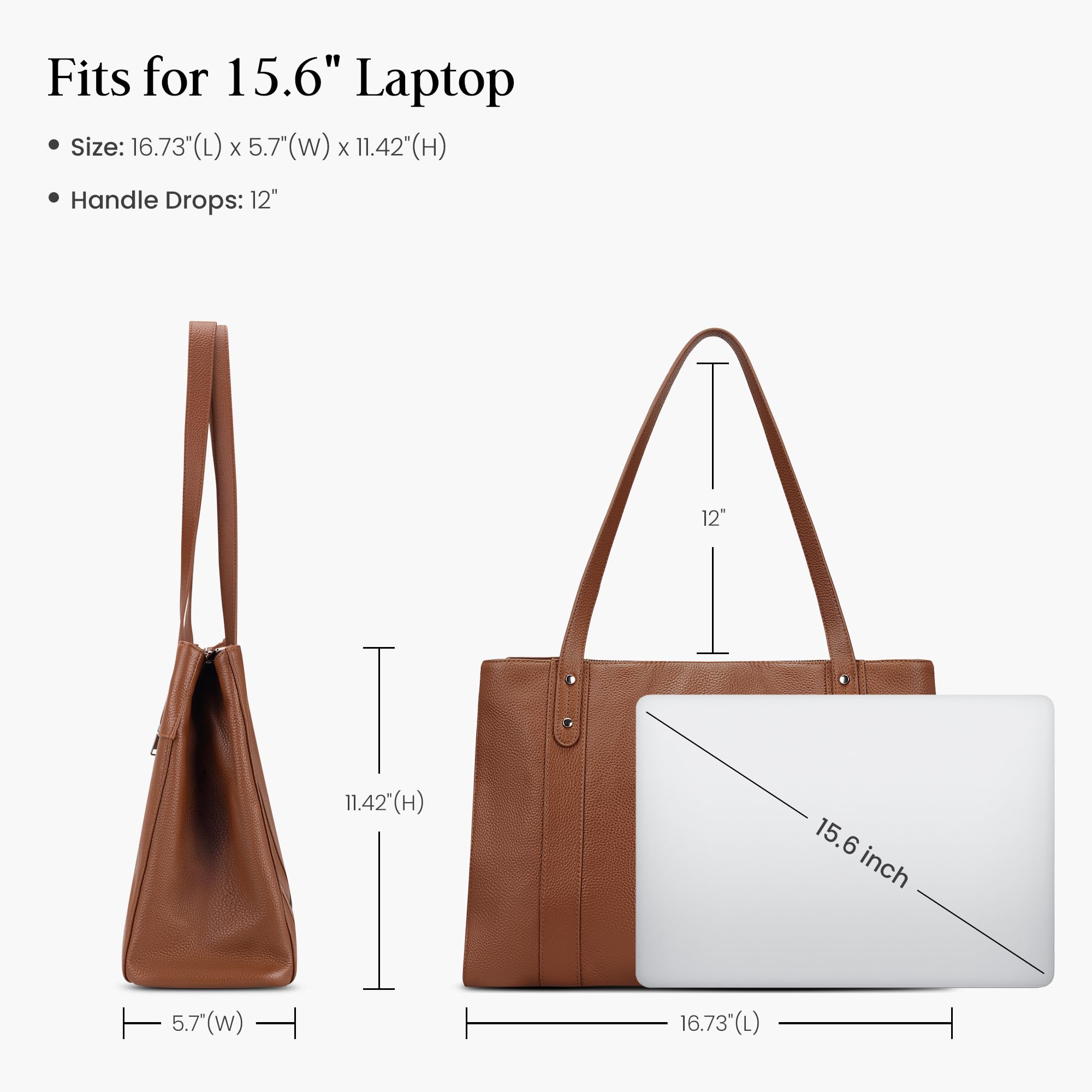 befen Genuine Leather Tote Bag for Women Work, Womens Totes Purse Shoulder Leather Purses Handbags with 15.6 Inch Compartment Cognac Brown