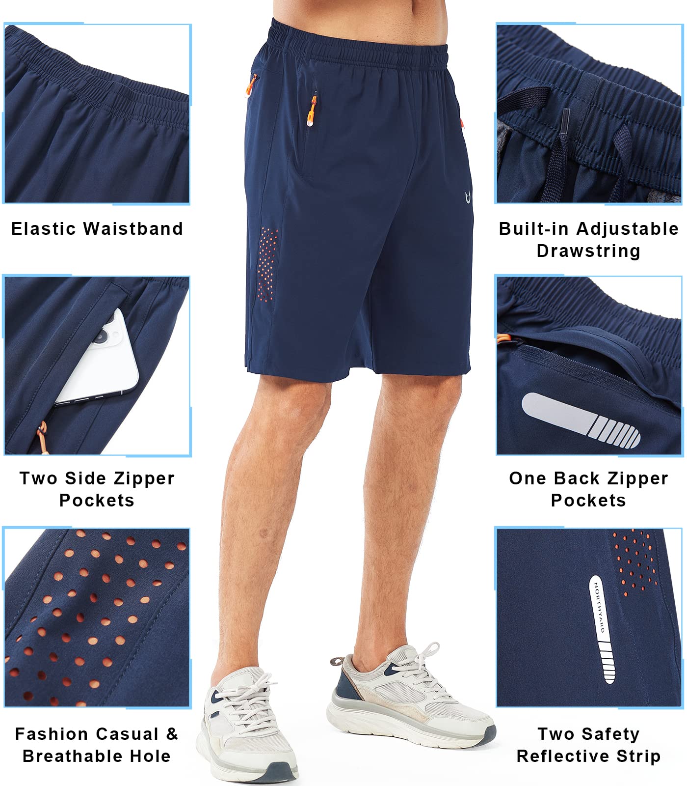 NORTHYARD Men's Athletic Hiking Shorts Quick Dry Workout Shorts 7"/ 9"/ 5" Lightweight Sports Gym Running Shorts Basketball Exercise NAVY-9inch L