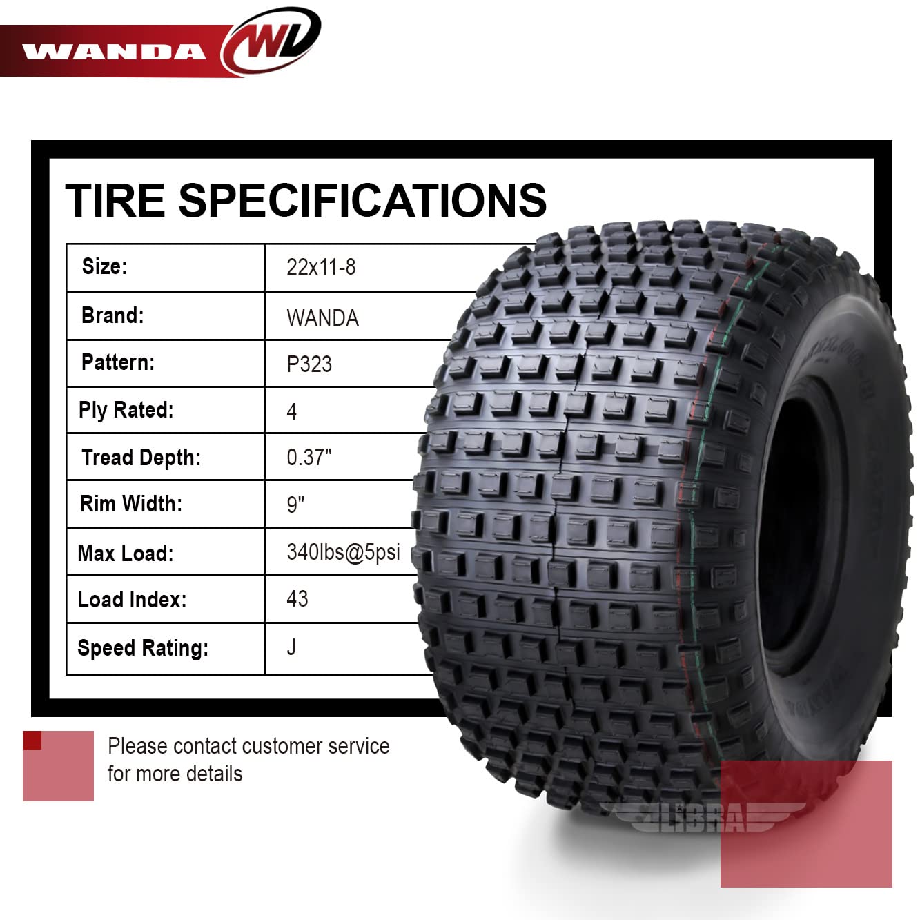 WANDA 2 New ATV Tires 22X11-8 22x11x8 4PR P323-10032