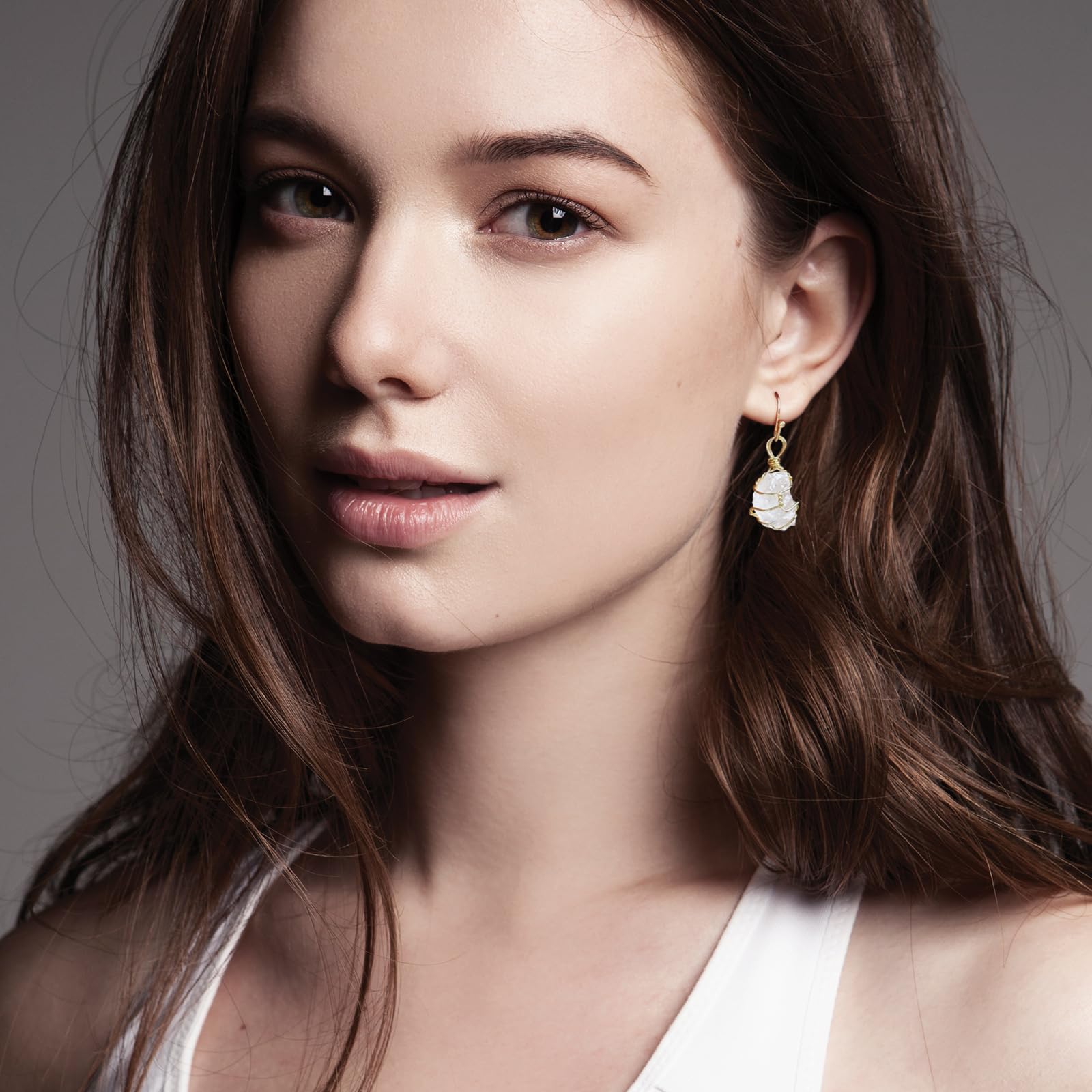 Light Pink Crystal Stone Dangle Earrings for Women Drop Handmade Earrings Rose Quartz Natural Stone Earrings Healing Crystal Earrings